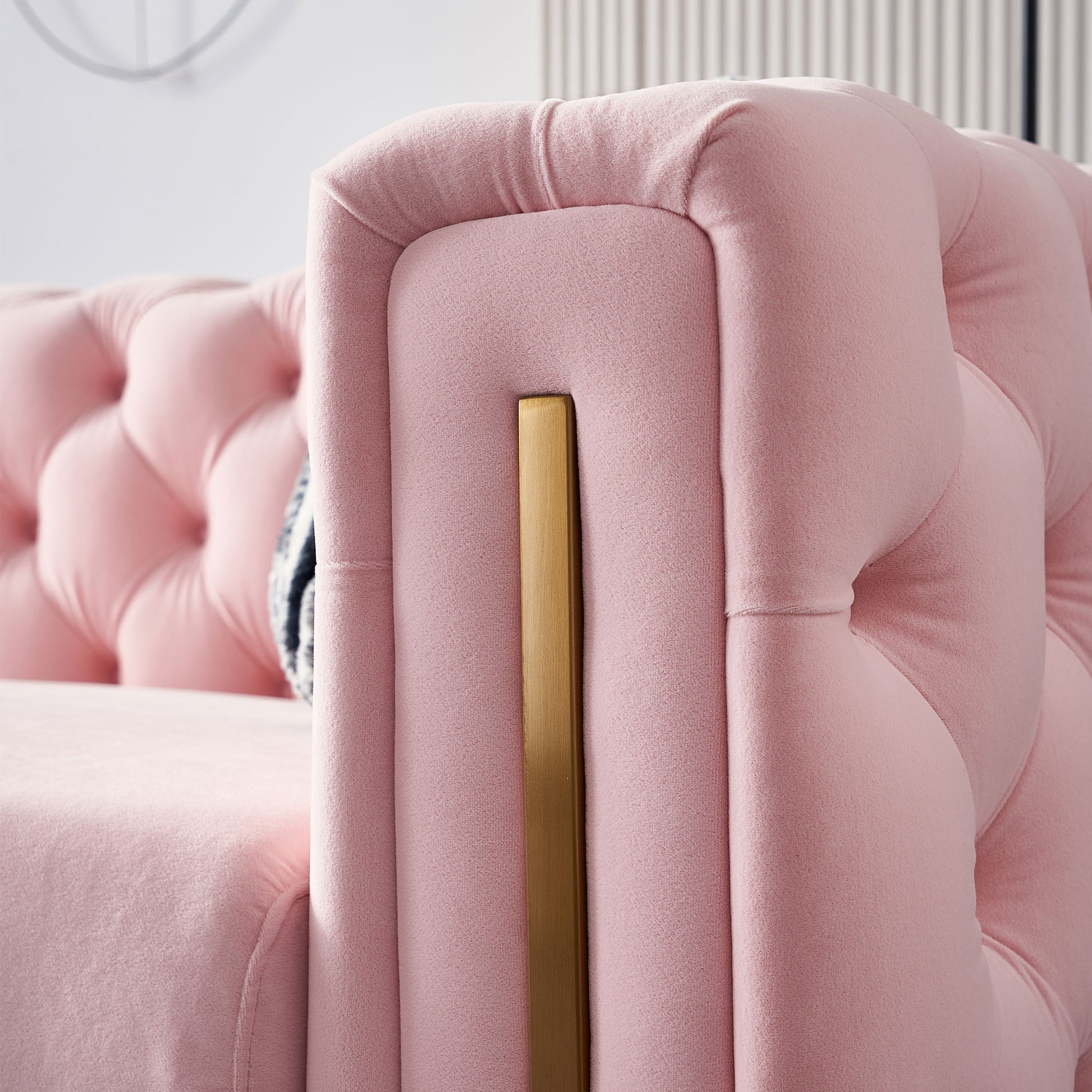 Chesterfield Modern Tufted Velvet Living Room Sofa, 84.25''W Couch,Pink Pink Foam Velvet