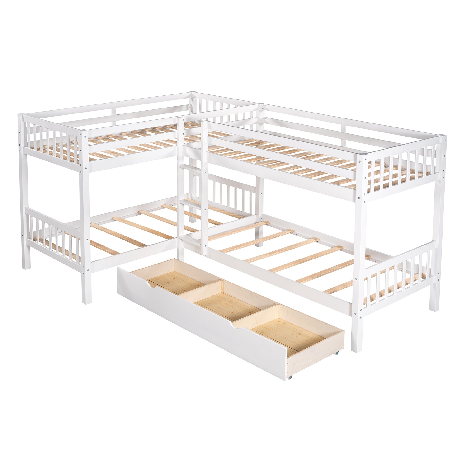 Twin L Shaped Bunk Bed With Drawers Gray Old Sku :Lp000038Aak White Solid Wood