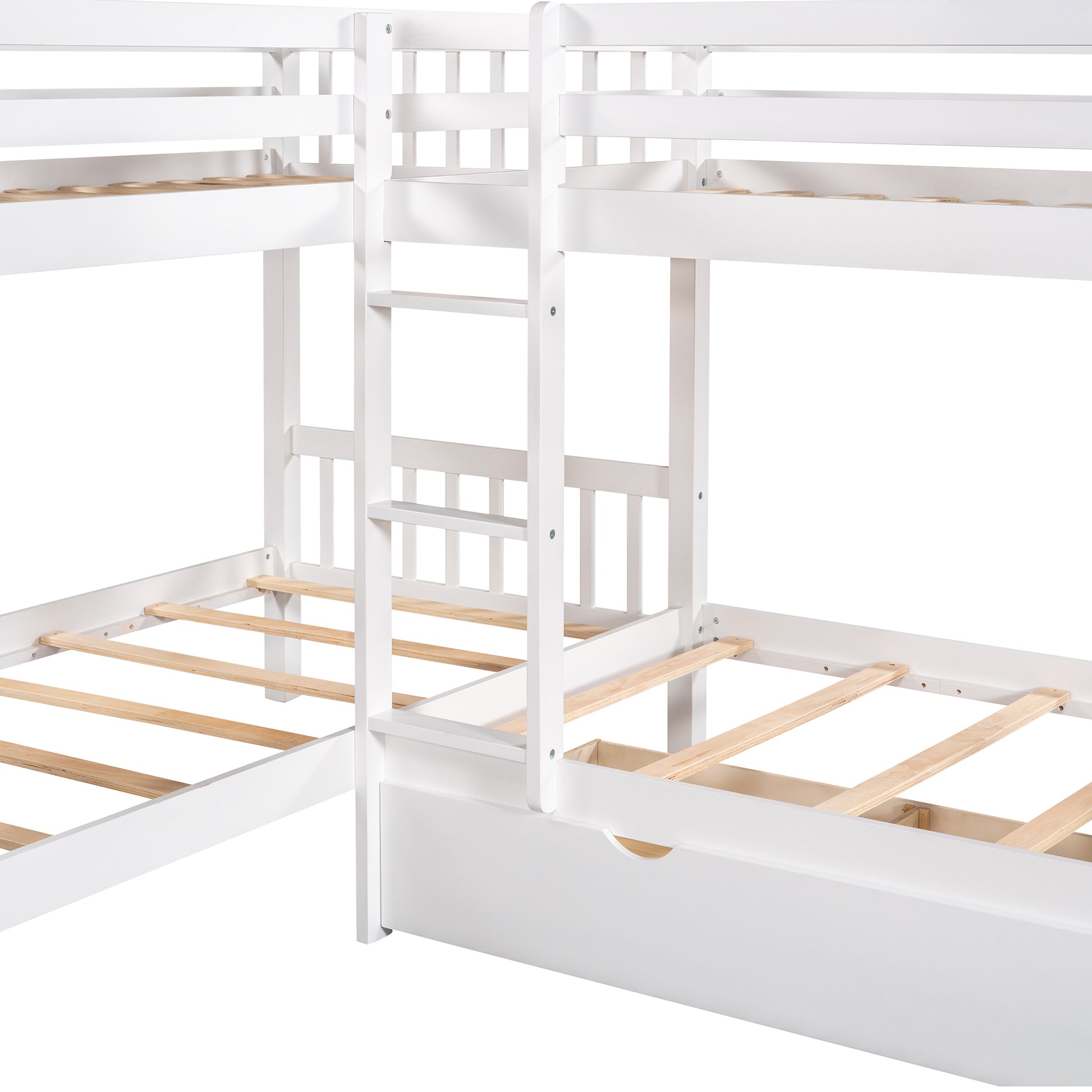 Twin L Shaped Bunk Bed With Drawers Gray Old Sku :Lp000038Aak White Solid Wood