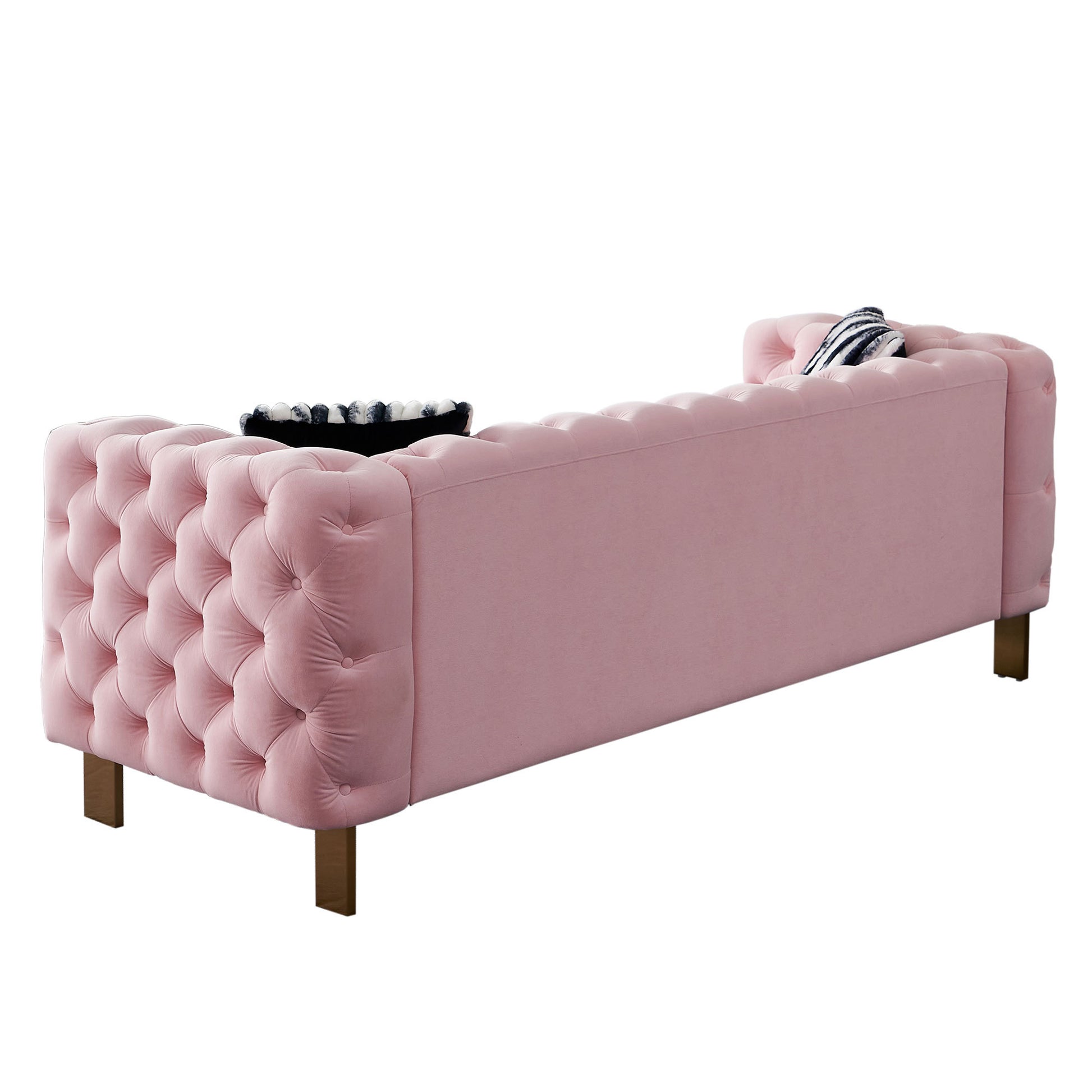 Chesterfield Modern Tufted Velvet Living Room Sofa, 84.25''W Couch,Pink Pink Foam Velvet