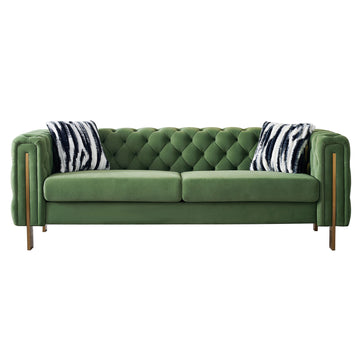 Chesterfield Modern Tufted Velvet Living Room Sofa, 84.25''W Couch,Mint Green Mint Green Velvet Wood Primary Living Space Tufted Back Modern Square Arms Foam Velvet 2 Seat
