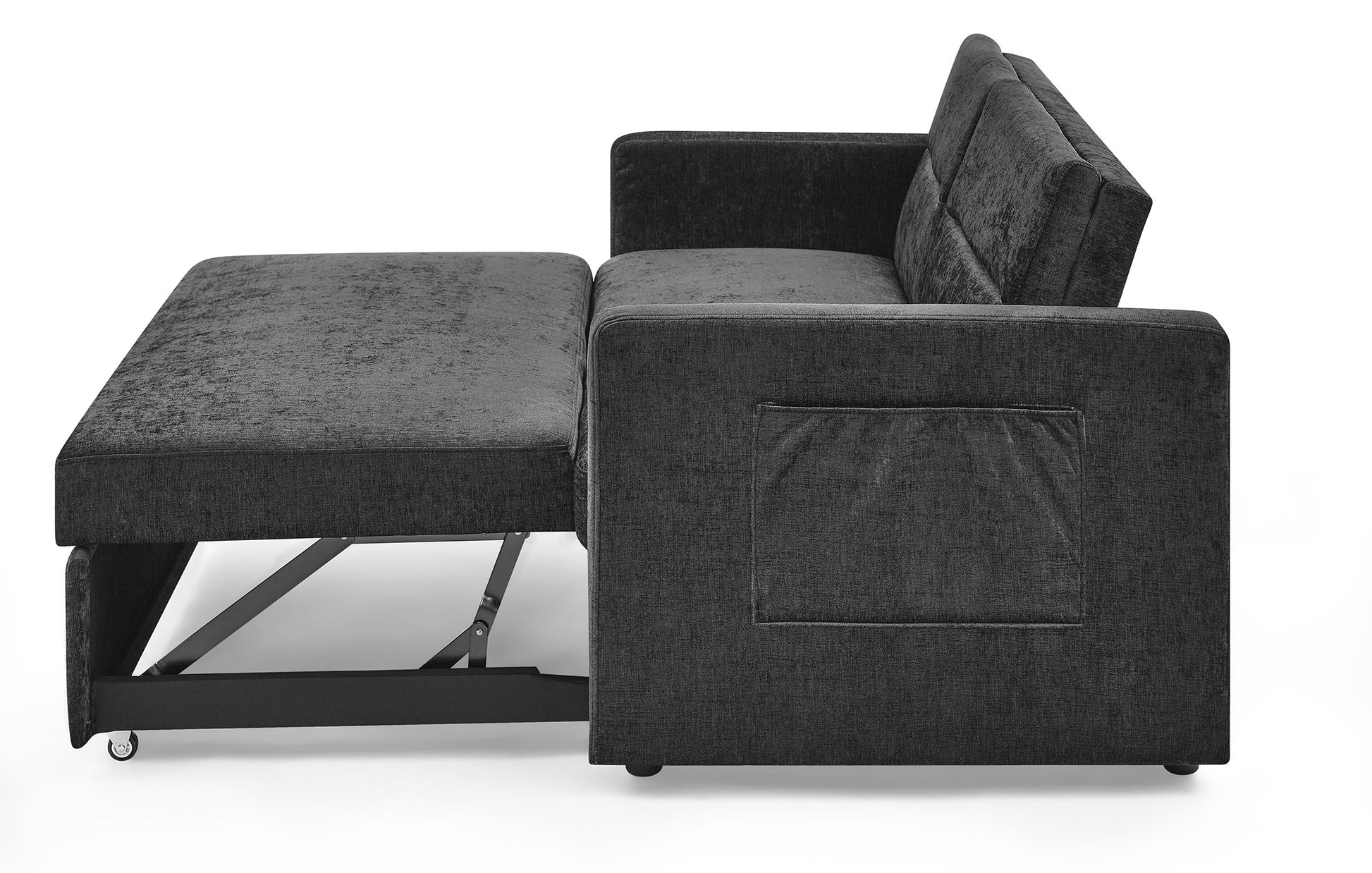 Loveseats Sofa Bed With Pull Out Bed,Adjsutable Back And Two Arm Pocket,Black 54.5"X33"X31.5" Black Chenille