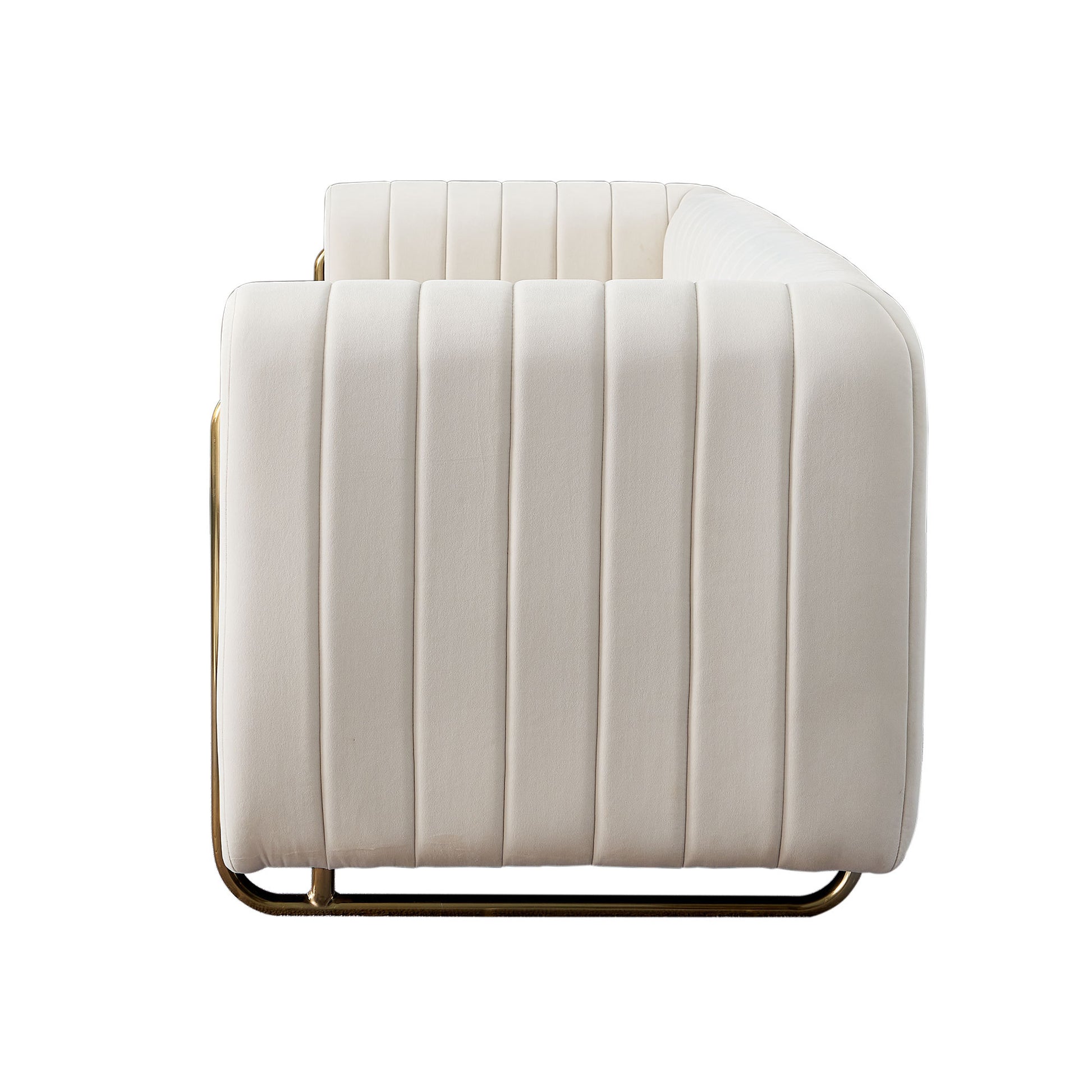 Contemporary Velvet Sofa Couch 84.25''W For Living Room, Beige Beige Velvet Wood Primary Living Space Tufted Back Modern Rolled Arms Foam Velvet 2 Seat