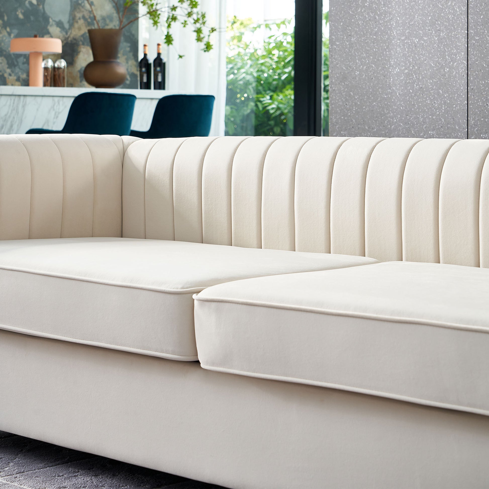 Contemporary Velvet Sofa Couch 84.25''W For Living Room, Beige Beige Velvet Wood Primary Living Space Tufted Back Modern Rolled Arms Foam Velvet 2 Seat