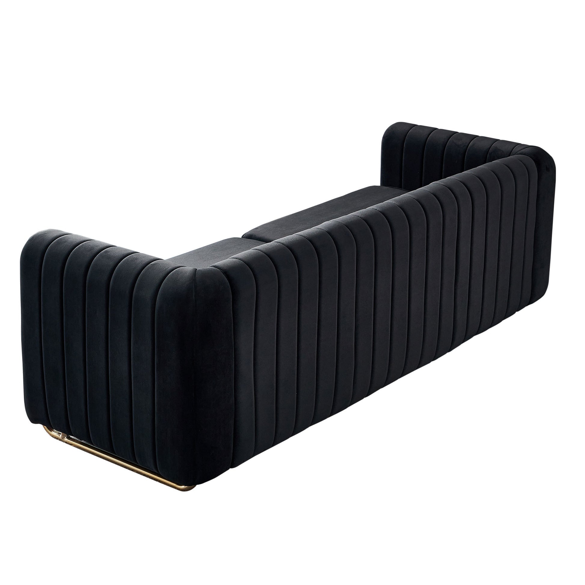 Contemporary Velvet Sofa Couch 84.25''W For Living Room, Black Black Velvet Wood Primary Living Space Tufted Back Modern Rolled Arms Foam Velvet 2 Seat