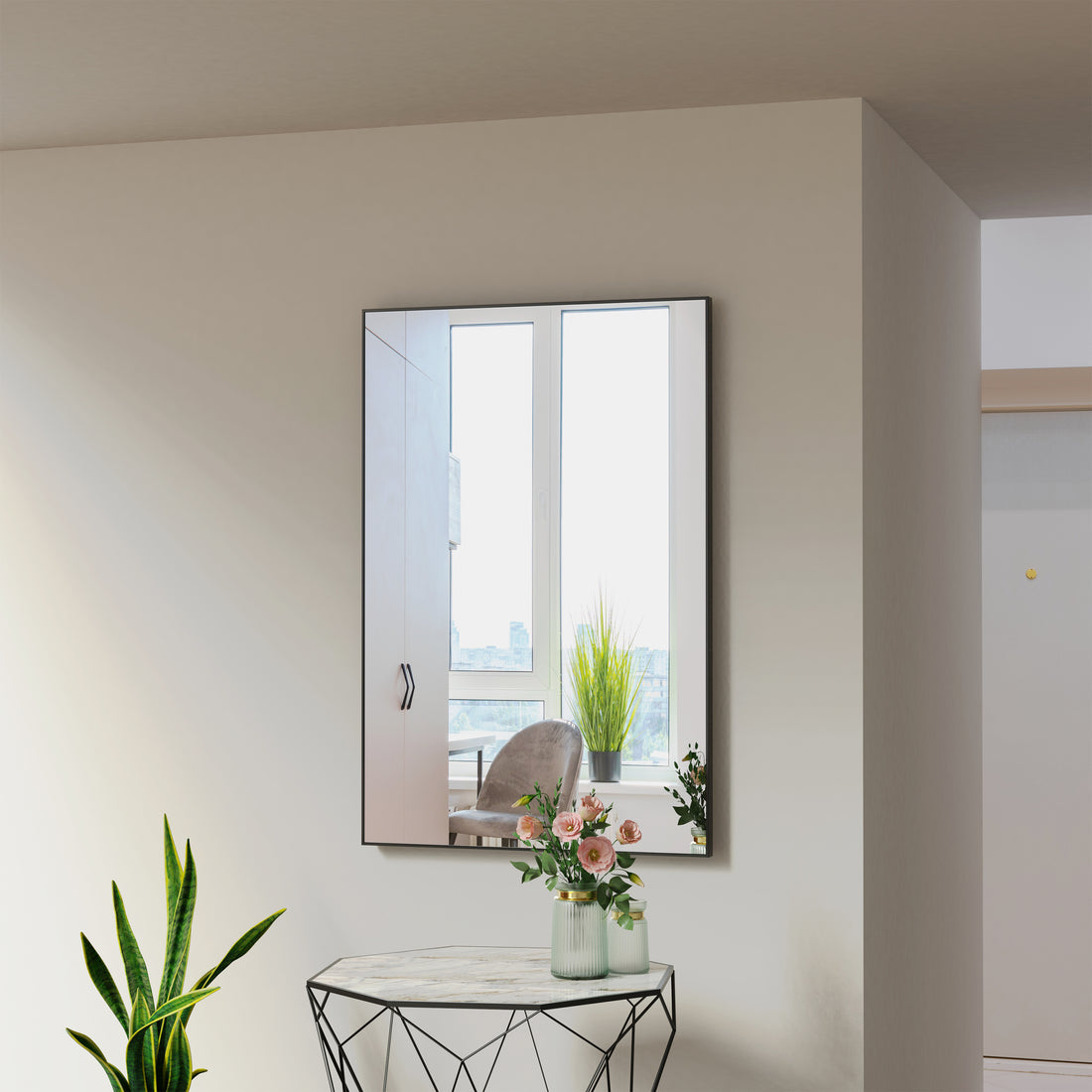 36X24 Inches Modern Black Bathroom Mirror With Aluminum Frame Vertical Or Horizontal Hanging Decorative Wall Mirrors For Living Room Bedroom Black Glass