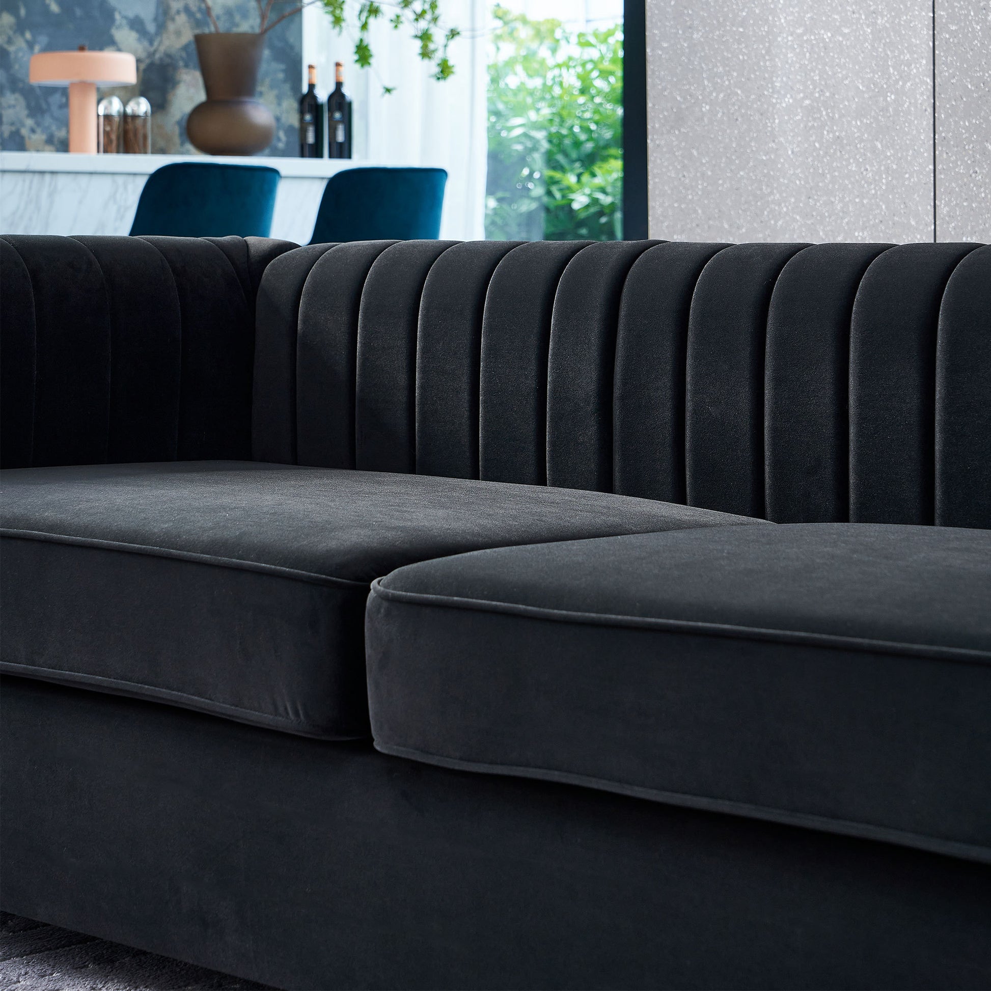 Contemporary Velvet Sofa Couch 84.25''W For Living Room, Black Black Velvet Wood Primary Living Space Tufted Back Modern Rolled Arms Foam Velvet 2 Seat
