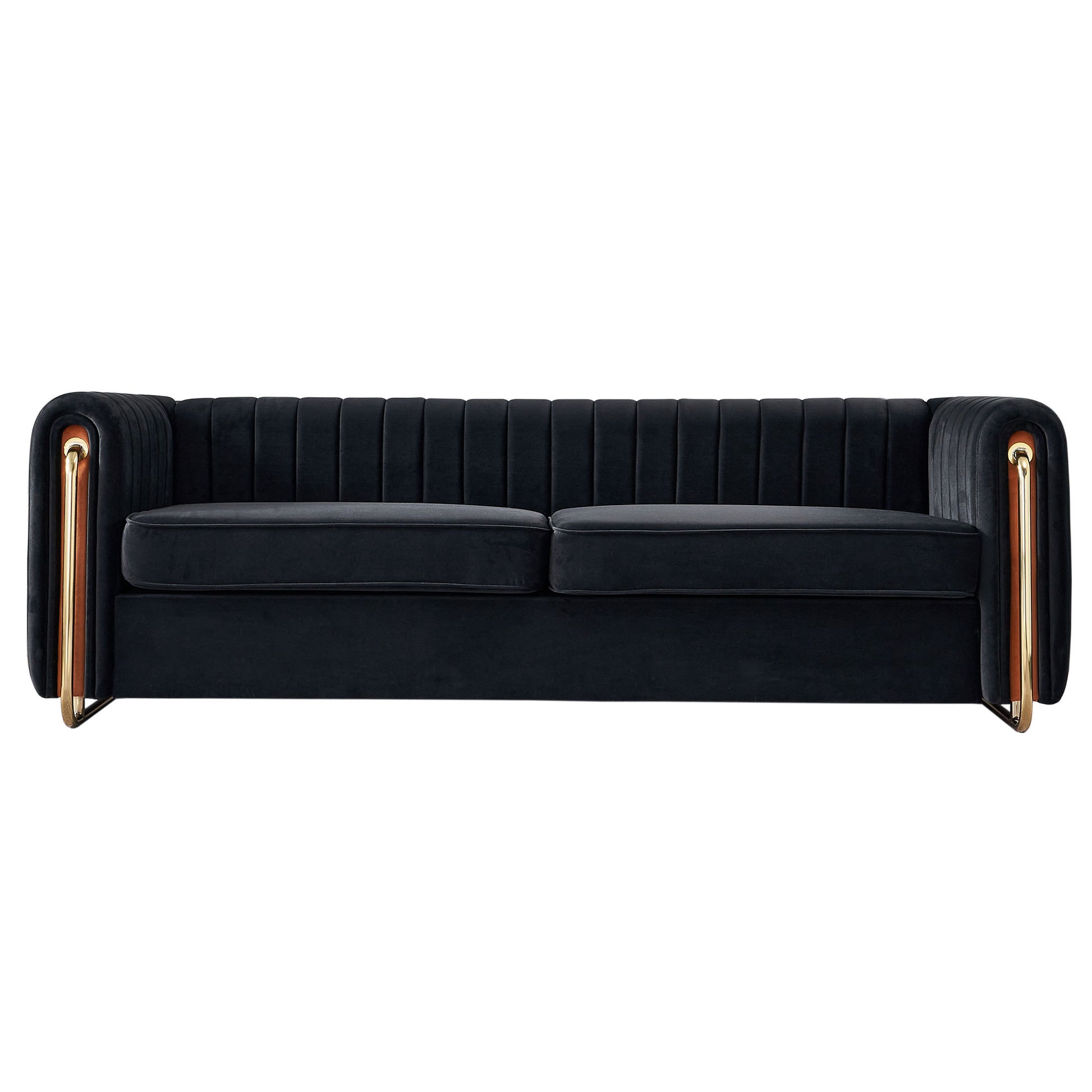 Contemporary Velvet Sofa Couch 84.25''W For Living Room, Black Black Velvet Wood Primary Living Space Tufted Back Modern Rolled Arms Foam Velvet 2 Seat
