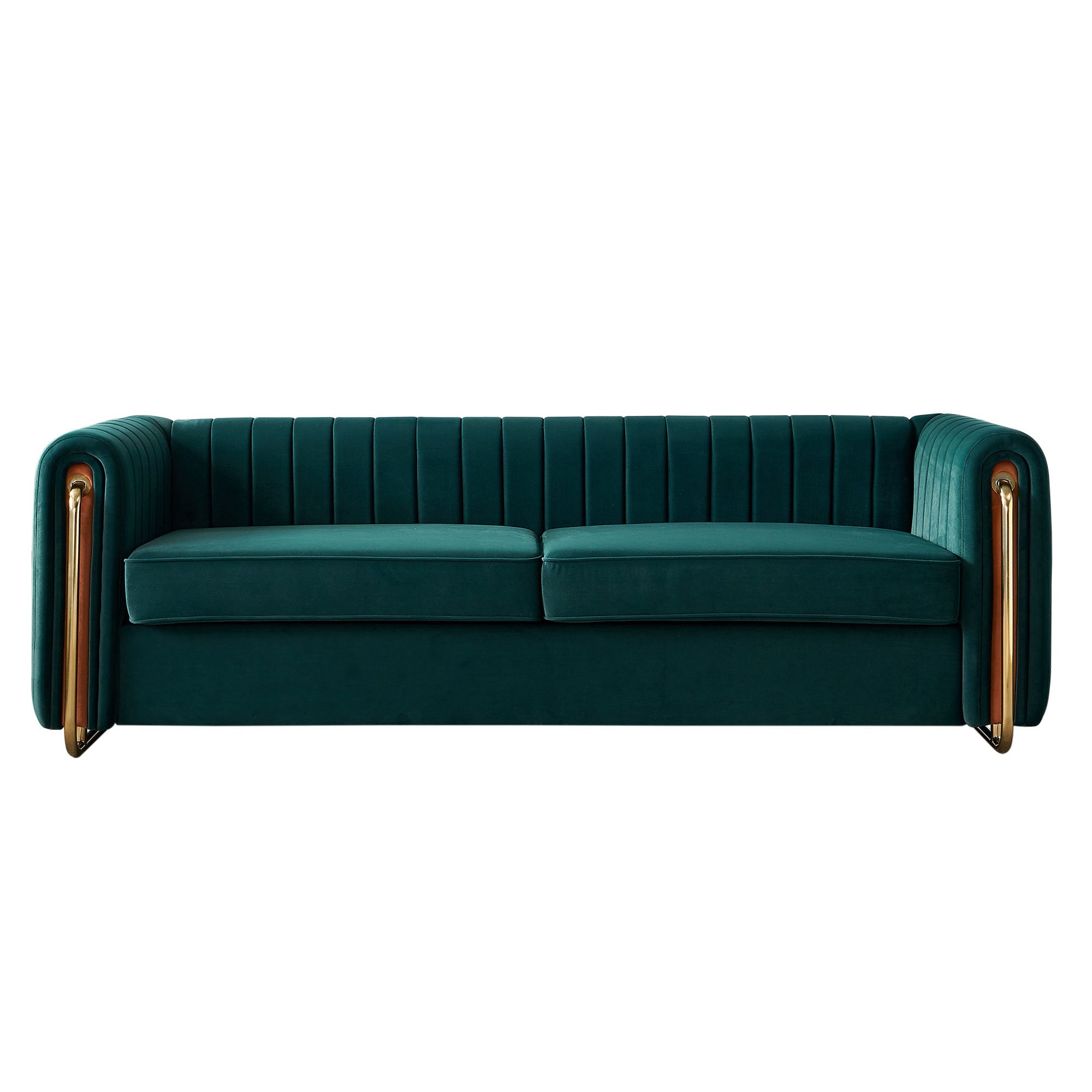 Contemporary Velvet Sofa Couch 84.25''W For Living Room, Green Green Velvet Wood Primary Living Space Tufted Back Modern Rolled Arms Foam Velvet 2 Seat