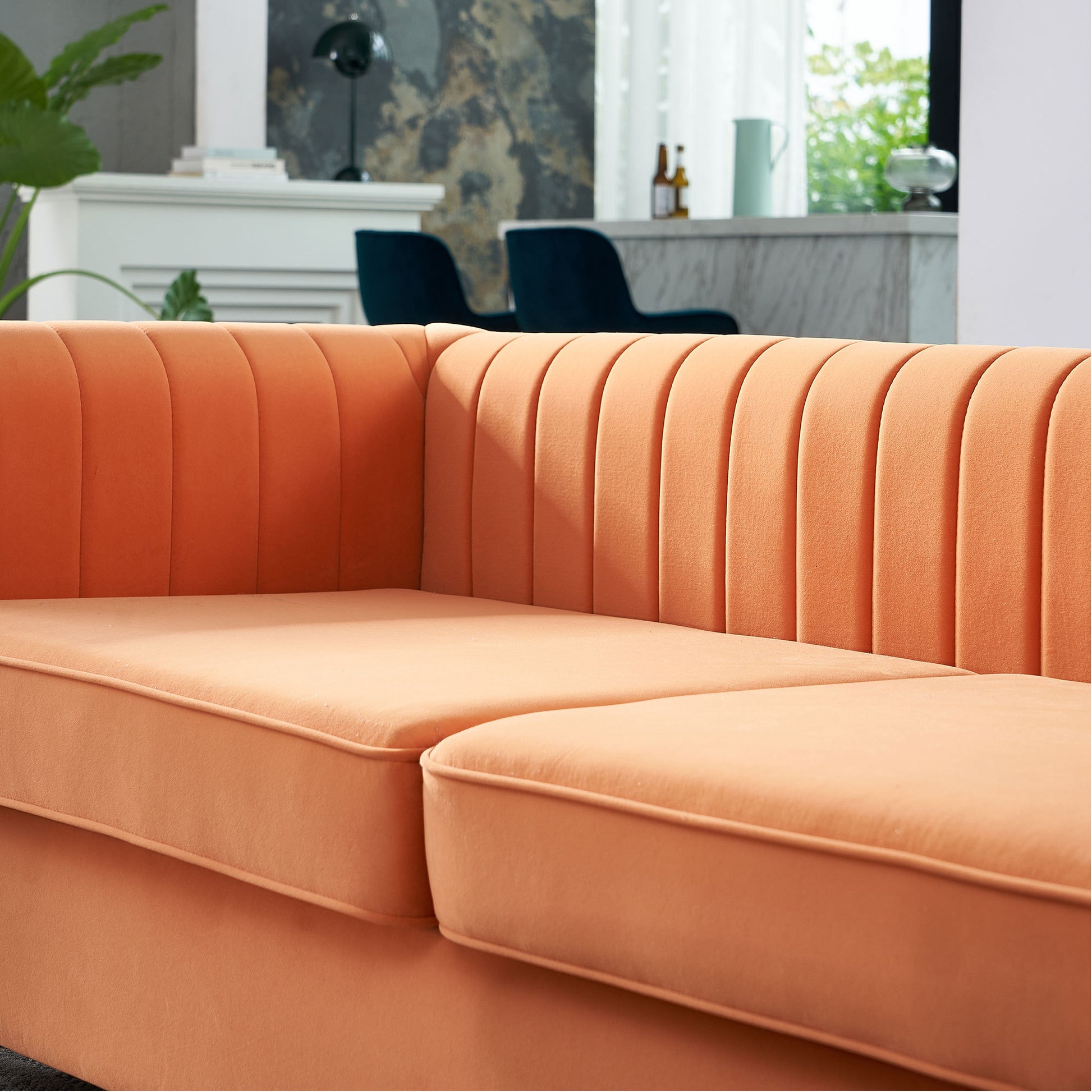 Contemporary Velvet Sofa Couch 84.25''W For Living Room, Orange Orange Velvet Wood Primary Living Space Tufted Back Modern Rolled Arms Foam Velvet 2 Seat