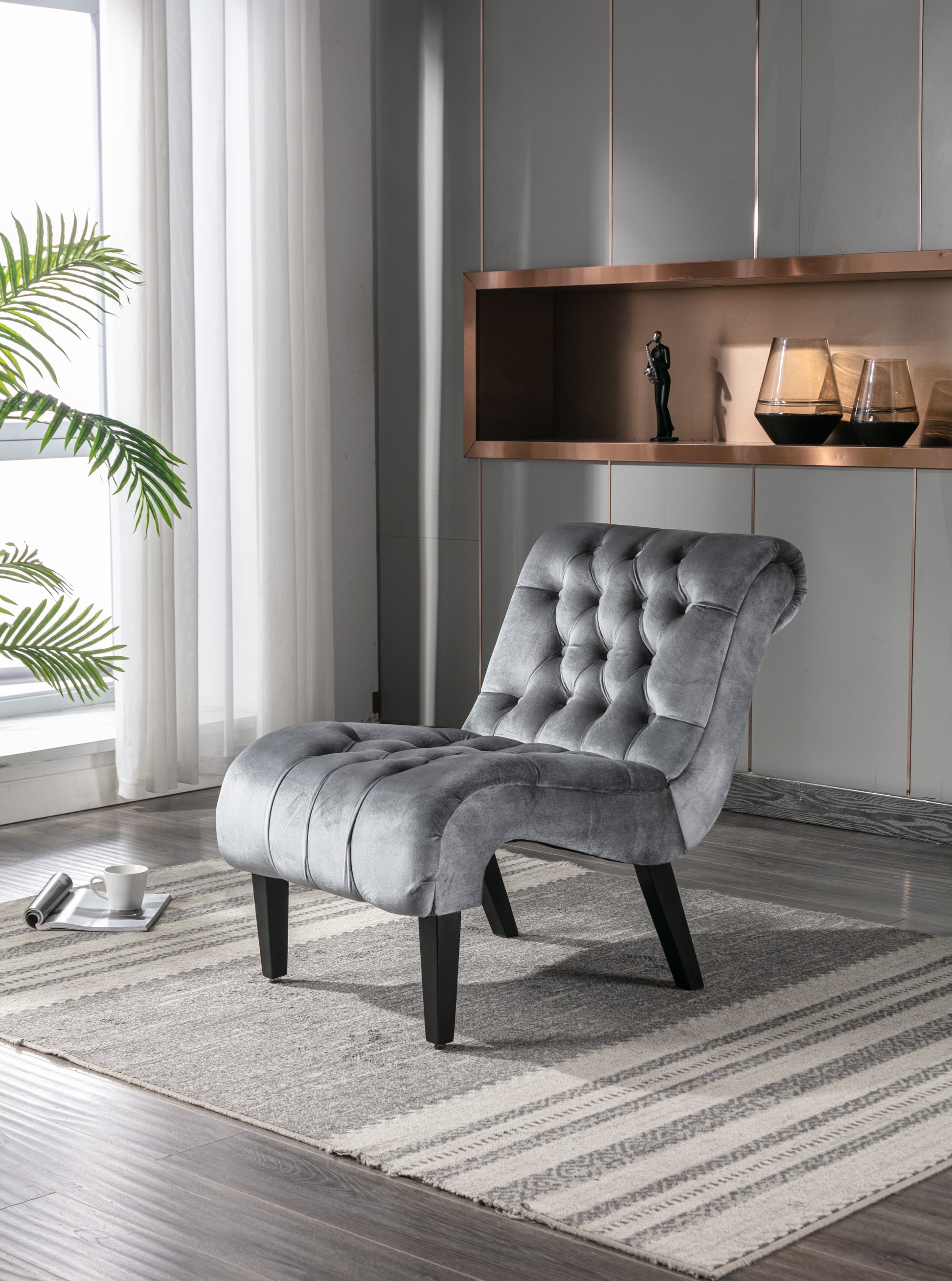 Coolmore Modern Velvet Armless Accent Living Room Chair Leisure Chair,Upholstered Fabric Button Comfortable Chair With Wooden Legs For Bedroom, Living Room, Office Silver Velvet Silver Foam Velvet