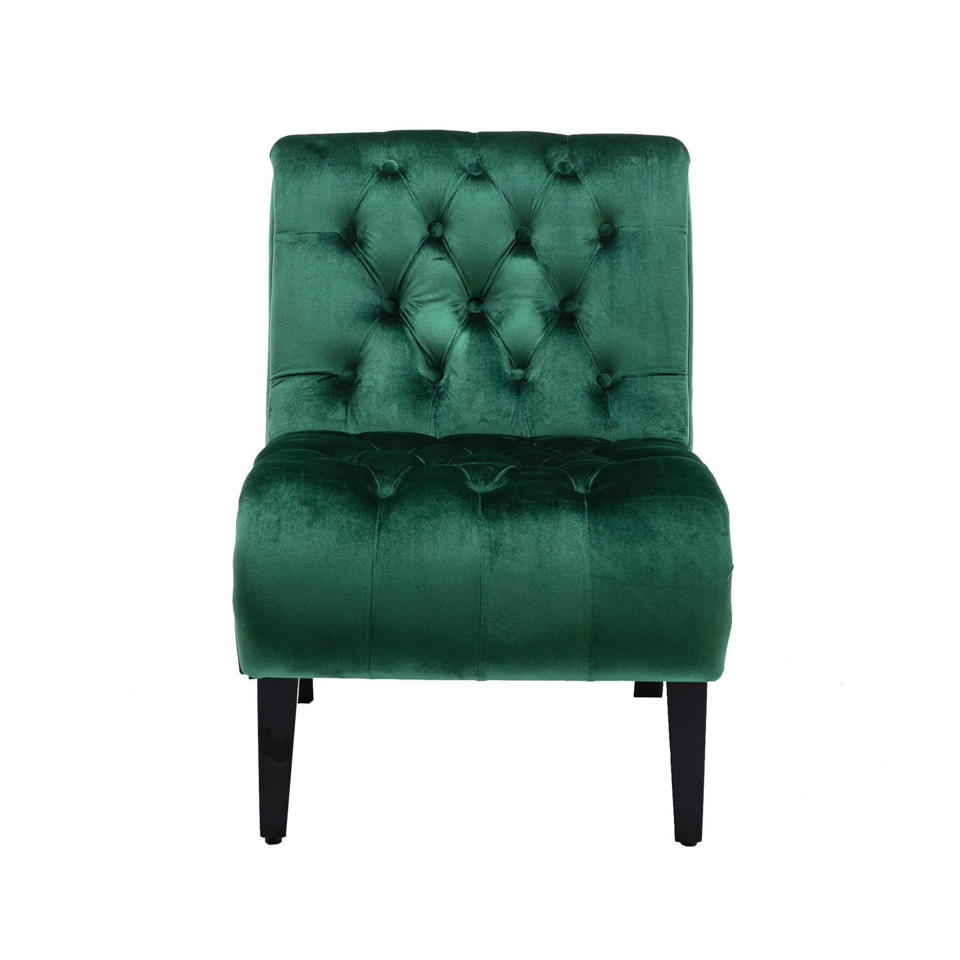 Coolmore Modern Velvet Armless Accent Living Room Chair Leisure Chair,Upholstered Fabric Button Comfortable Chair With Wooden Legs For Bedroom, Living Room, Office Green Velvet Green Primary Living Space Foam Velvet
