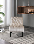 Coolmore Modern Velvet Armless Accent Living Room Chair Leisure Chair,Upholstered Fabric Button Comfortable Chair With Wooden Legs For Bedroom, Living Room, Office Beige Velvet Beige Foam Velvet