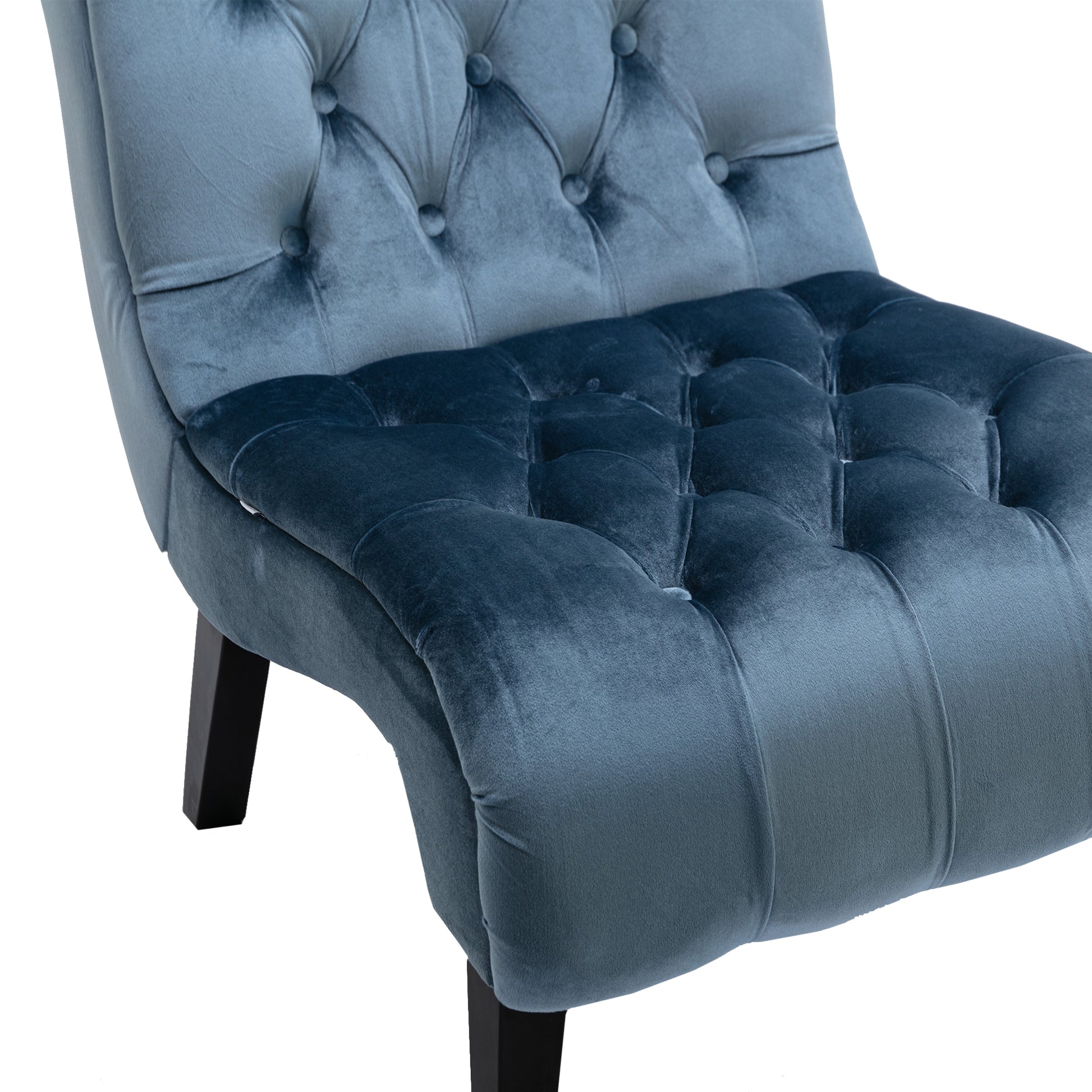 Coolmore Modern Velvet Armless Accent Living Room Chair Leisure Chair,Upholstered Fabric Button Comfortable Chair With Wooden Legs For Bedroom, Living Room, Office Light Blue Velvet Light Blue Foam Velvet