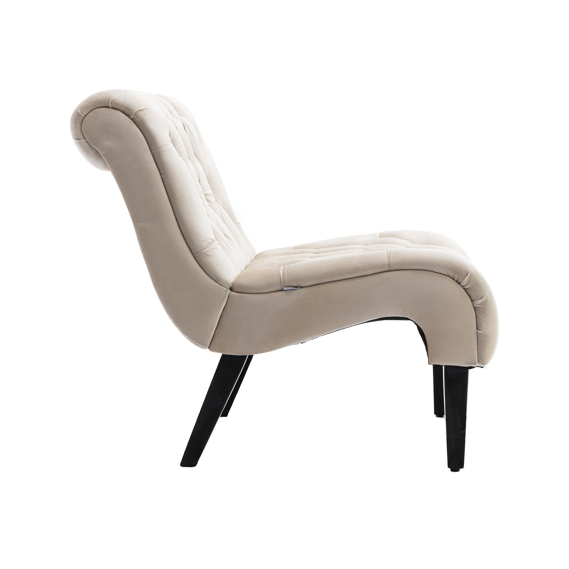 Coolmore Modern Velvet Armless Accent Living Room Chair Leisure Chair,Upholstered Fabric Button Comfortable Chair With Wooden Legs For Bedroom, Living Room, Office Beige Velvet Beige Foam Velvet