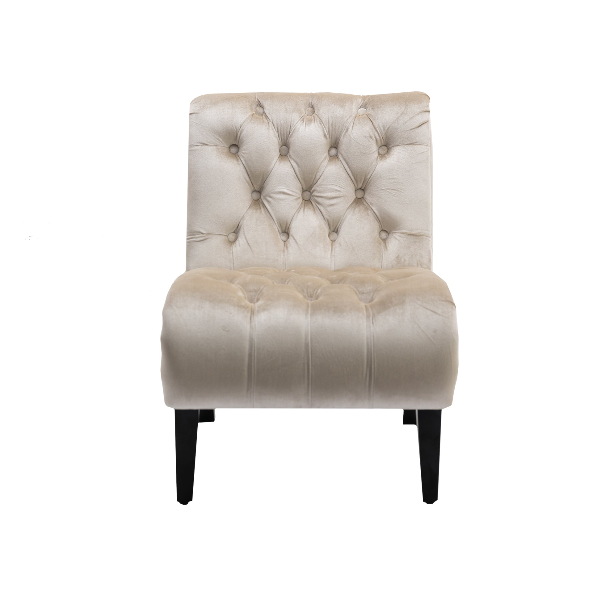 Coolmore Modern Velvet Armless Accent Living Room Chair Leisure Chair,Upholstered Fabric Button Comfortable Chair With Wooden Legs For Bedroom, Living Room, Office Beige Velvet Beige Foam Velvet