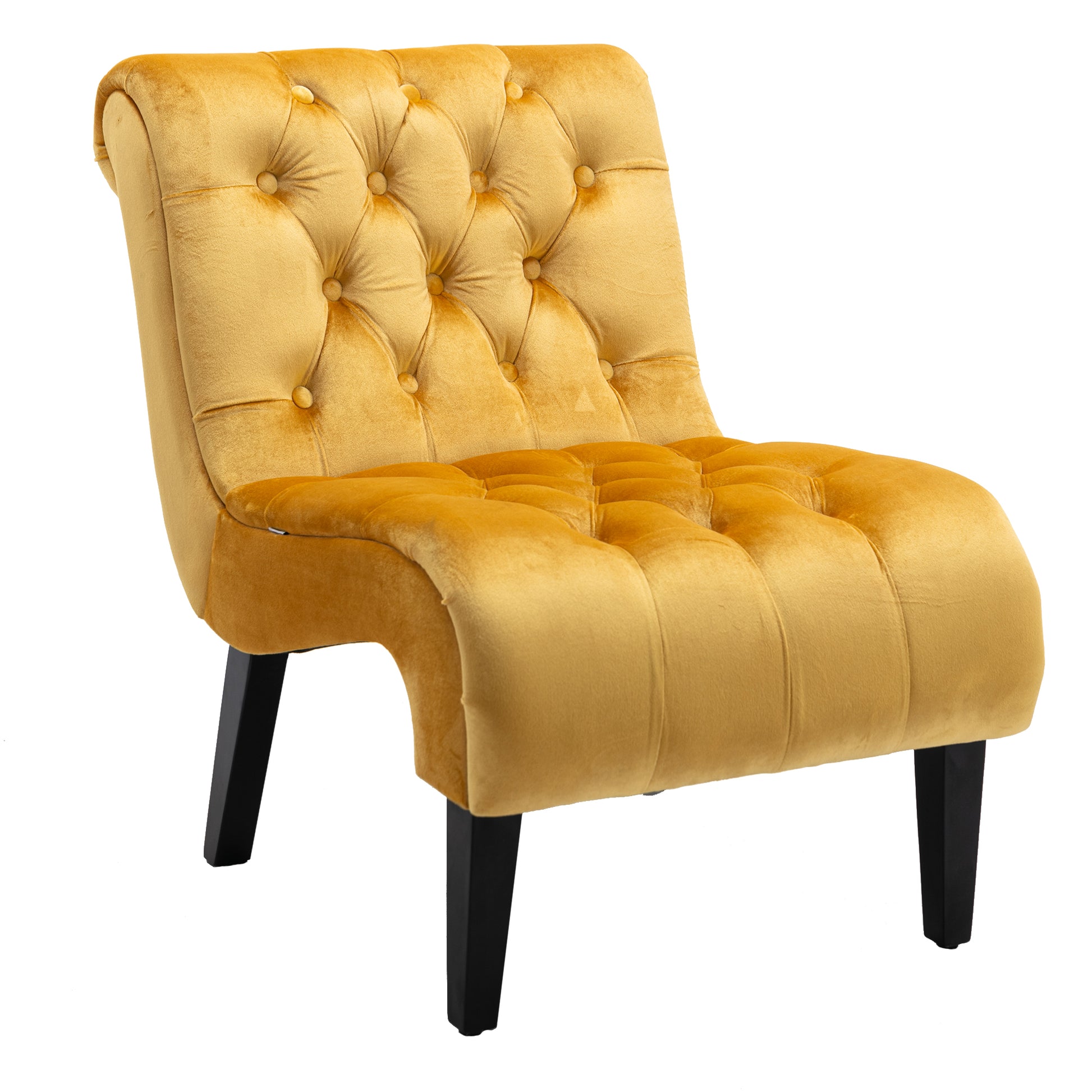 Coolmore Modern Velvet Armless Accent Living Room Chair Leisure Chair,Upholstered Fabric Button Comfortable Chair With Wooden Legs For Bedroom, Living Room, Office Mustard Velvet Mustard Primary Living Space Foam Velvet