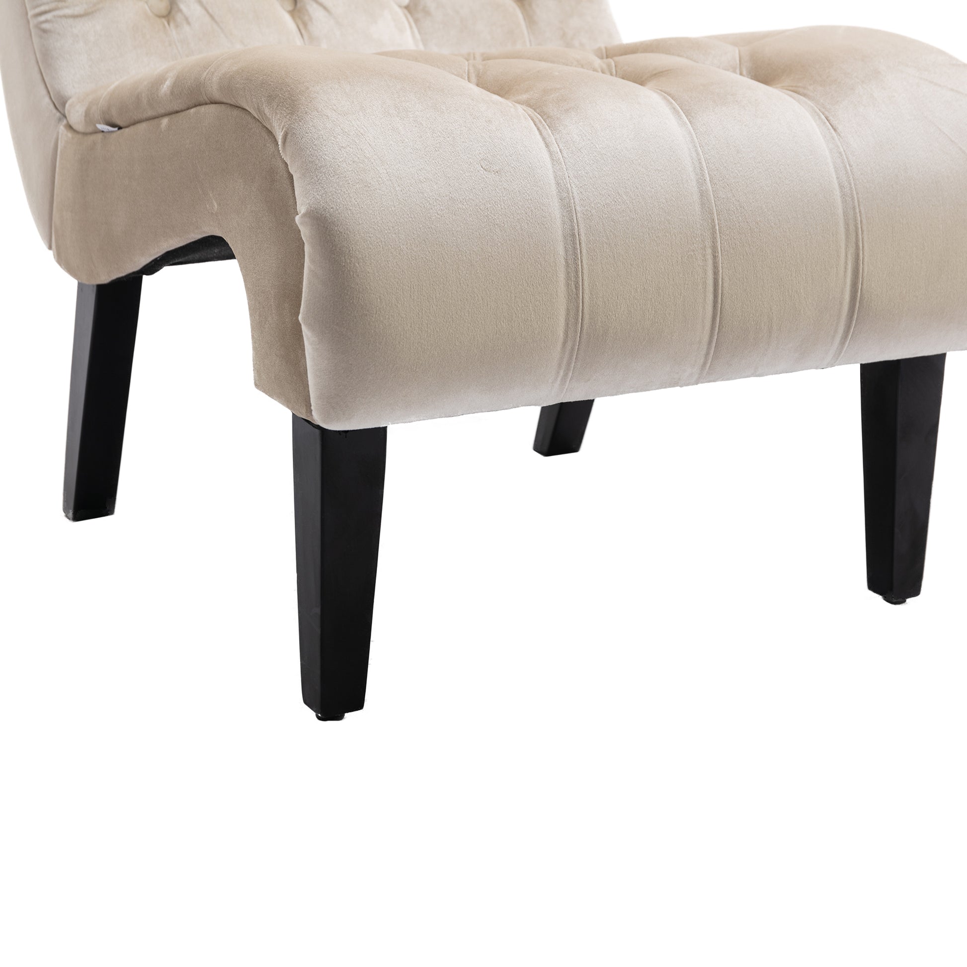 Coolmore Modern Velvet Armless Accent Living Room Chair Leisure Chair,Upholstered Fabric Button Comfortable Chair With Wooden Legs For Bedroom, Living Room, Office Beige Velvet Beige Foam Velvet