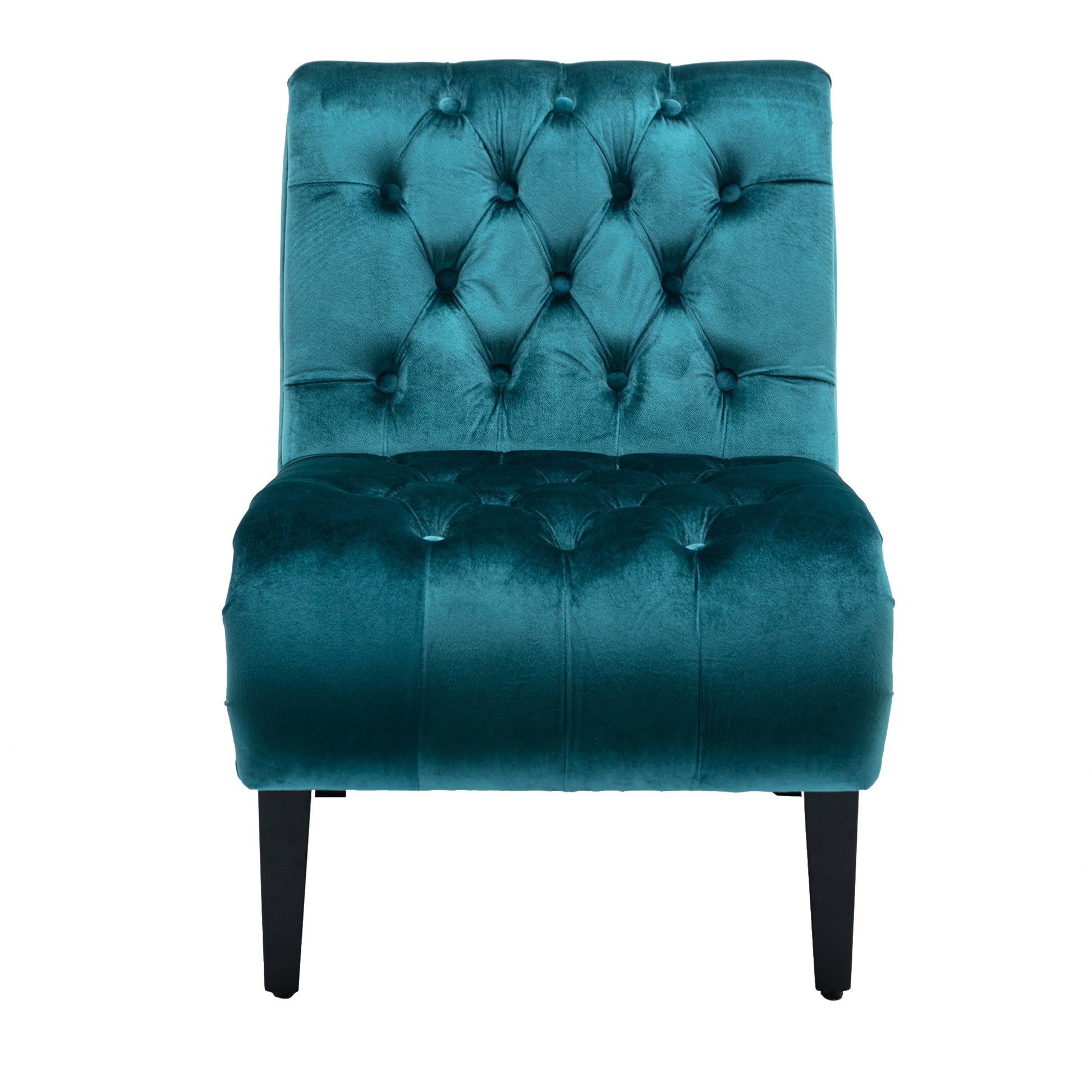 Coolmore Modern Velvet Armless Accent Living Room Chair Leisure Chair,Upholstered Fabric Button Comfortable Chair With Wooden Legs For Bedroom, Living Room, Office Teal Velvet Teal Primary Living Space Foam Velvet