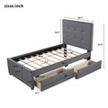 Linen Upholstered Platform Bed With Headboard And Two Drawers, Twin Twin Gray Linen