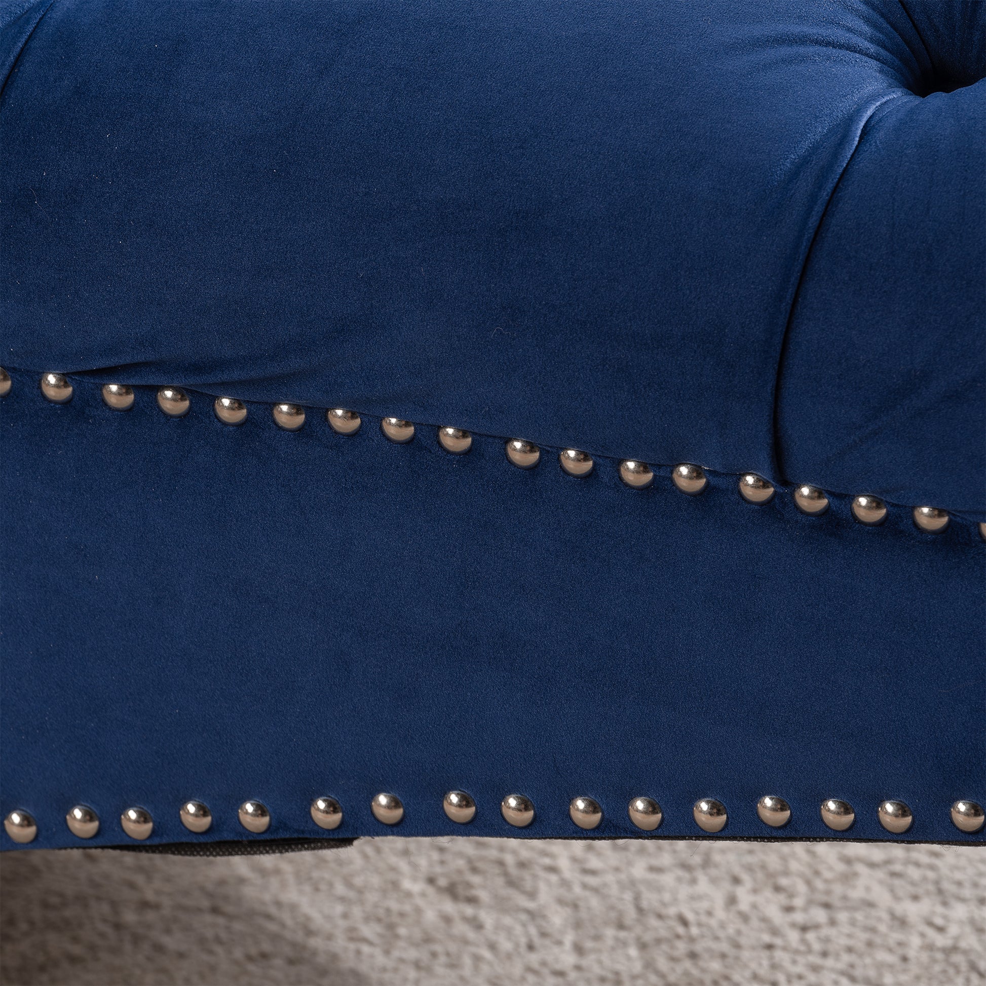 Tufted Armless Chaise Lounge Blue Polyester Fabric