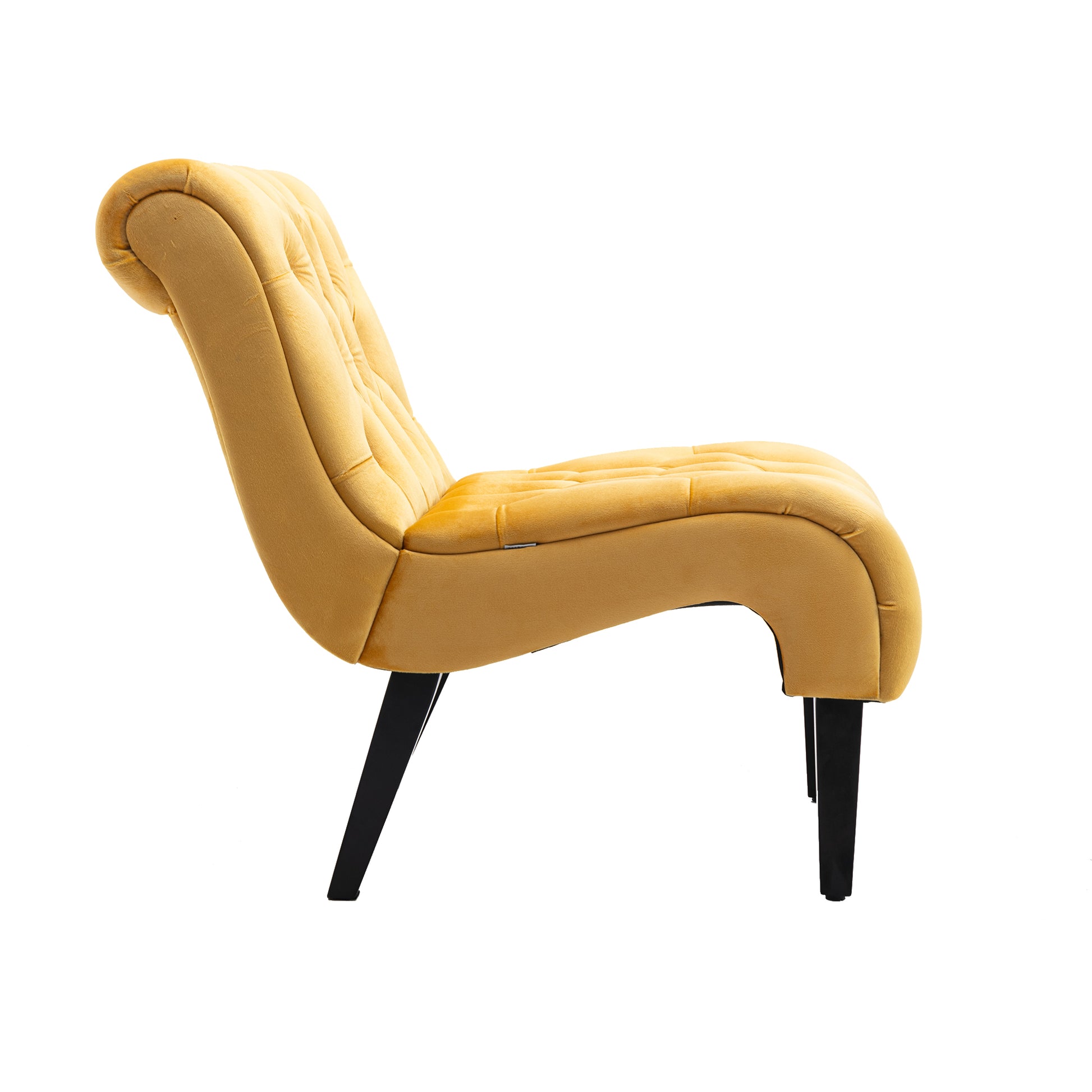 Coolmore Modern Velvet Armless Accent Living Room Chair Leisure Chair,Upholstered Fabric Button Comfortable Chair With Wooden Legs For Bedroom, Living Room, Office Mustard Velvet Mustard Primary Living Space Foam Velvet
