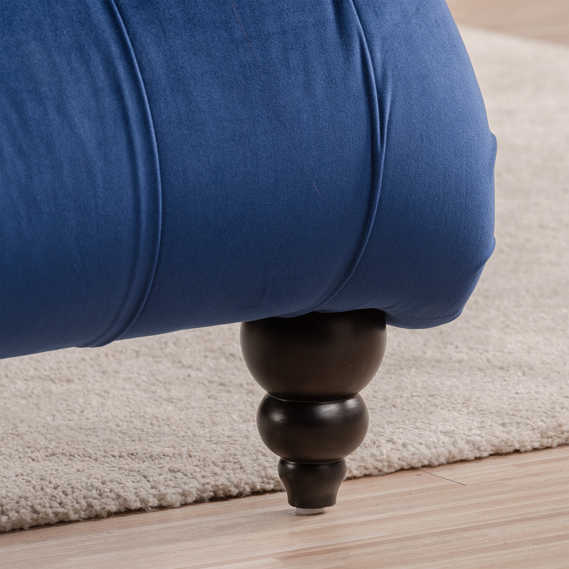 Tufted Armless Chaise Lounge Blue Polyester Fabric