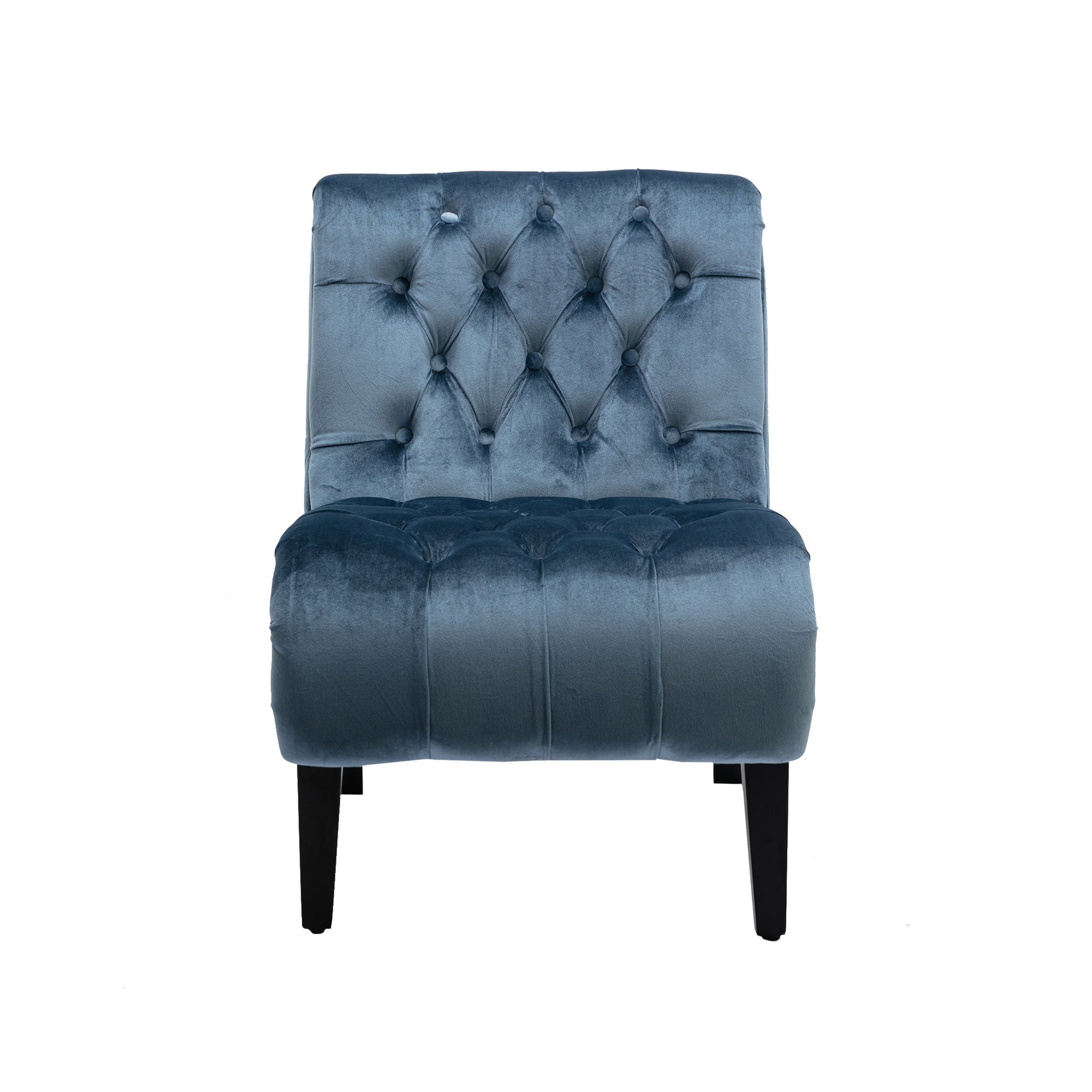 Coolmore Modern Velvet Armless Accent Living Room Chair Leisure Chair,Upholstered Fabric Button Comfortable Chair With Wooden Legs For Bedroom, Living Room, Office Light Blue Velvet Light Blue Foam Velvet
