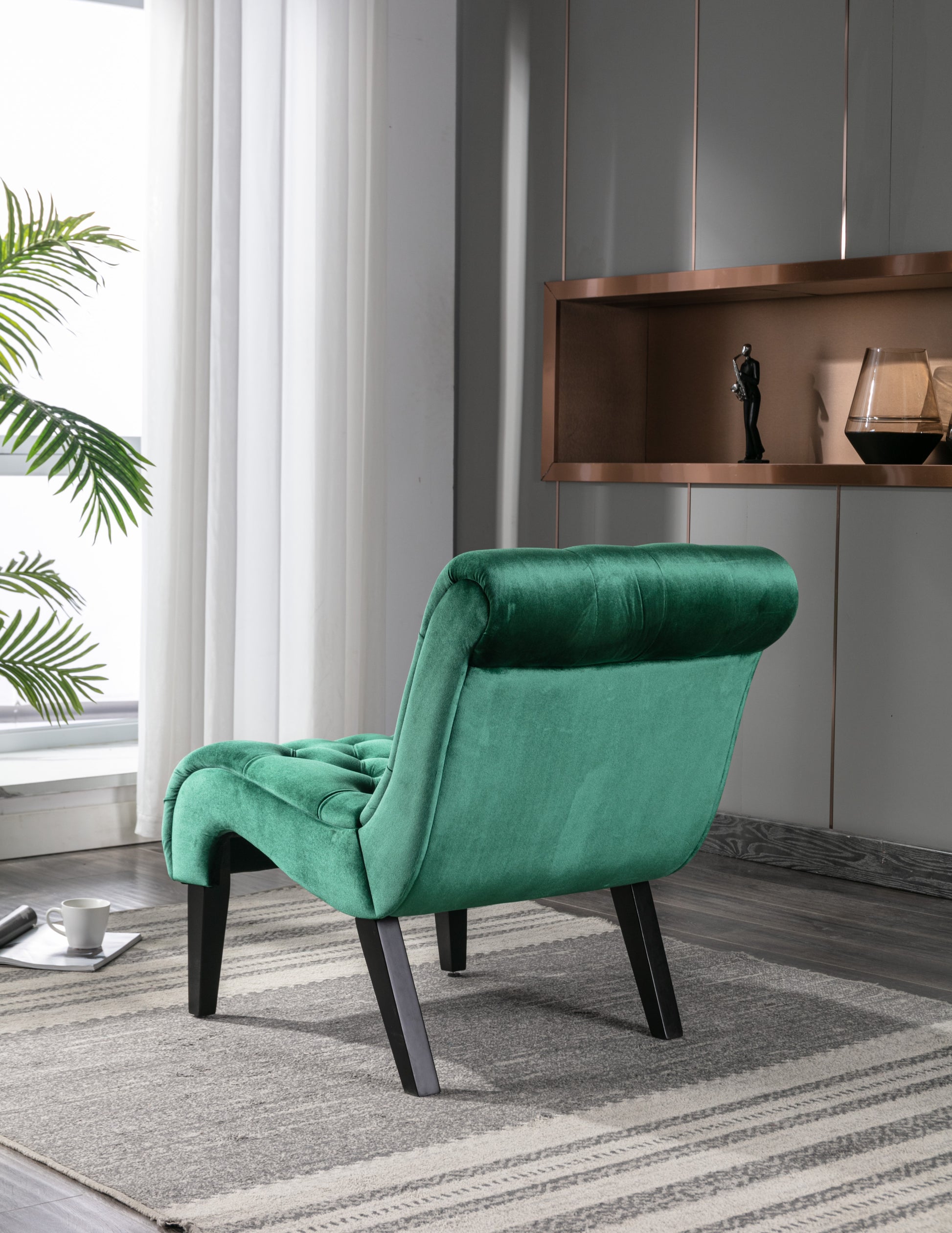 Coolmore Modern Velvet Armless Accent Living Room Chair Leisure Chair,Upholstered Fabric Button Comfortable Chair With Wooden Legs For Bedroom, Living Room, Office Green Velvet Green Primary Living Space Foam Velvet