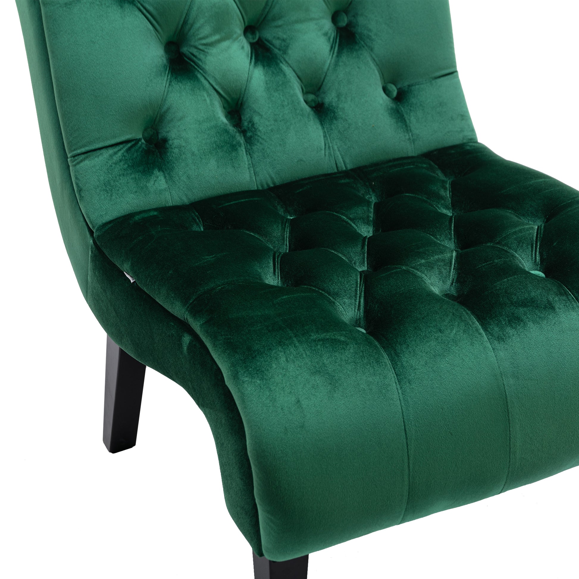 Coolmore Modern Velvet Armless Accent Living Room Chair Leisure Chair,Upholstered Fabric Button Comfortable Chair With Wooden Legs For Bedroom, Living Room, Office Green Velvet Green Primary Living Space Foam Velvet