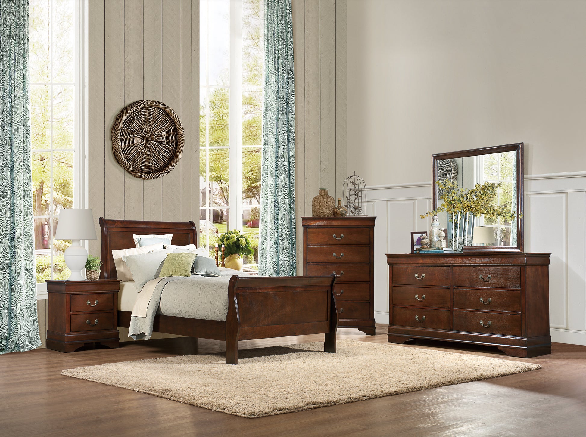 Classic Louis Philipe Style Twin Size Bed Brown Cherry Finish 1Pc Traditional Design Bedroom Furniture Sleigh Bed Box Spring Required Twin Brown Wood Bedroom Traditional,Transitional Bed Frame Wood