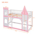 Twin Over Twin Castle Bunk Bed With Ladder Pink Pink Solid Wood