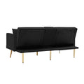 Black Velvet Futon Sofa Bed With Gold Metal Legs Black Velvet Wood Tufted Back Eucalyptus Square Arms Foam Velvet 2 Seat