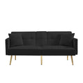 Black Velvet Futon Sofa Bed With Gold Metal Legs Black Velvet Wood Tufted Back Eucalyptus Square Arms Foam Velvet 2 Seat