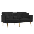 Black Velvet Futon Sofa Bed With Gold Metal Legs Black Velvet Wood Tufted Back Eucalyptus Square Arms Foam Velvet 2 Seat