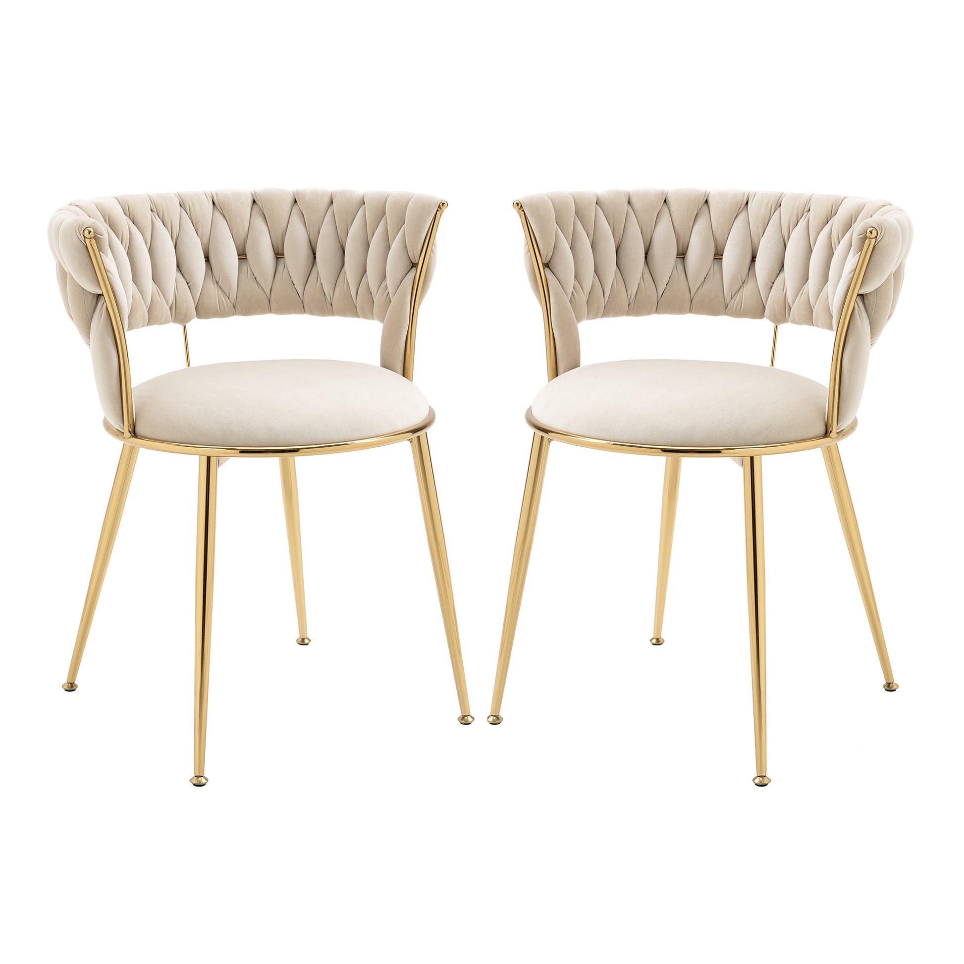 Coolmore Velvet Dining Chairs Set Of 2, Woven Upholstered Dining Chairs With Gold Metal Legs, Modern Accent Chairs For Living Room, Dining Room, Kitchen Ivory Velvet Ivory Foam Velvet