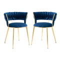 Coolmore Velvet Dining Chairs Set Of 2, Woven Upholstered Dining Chairs With Gold Metal Legs, Modern Accent Chairs For Living Room, Dining Room, Kitchen Navy Velvet Navy Foam Velvet