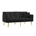 Black Velvet Futon Sofa Bed With Gold Metal Legs Black Velvet Wood Tufted Back Eucalyptus Square Arms Foam Velvet 2 Seat
