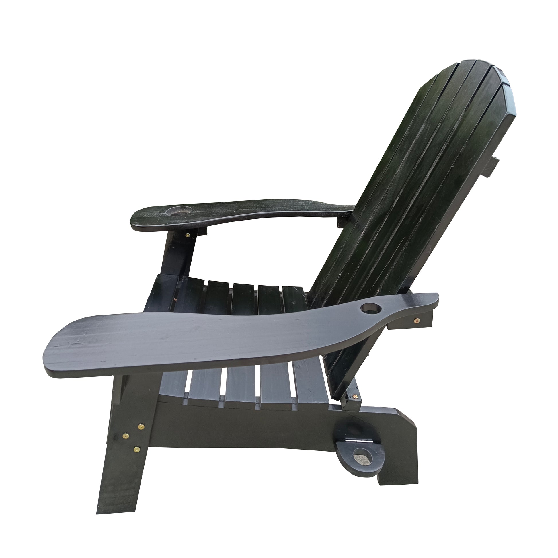 Outdoor Or Indoor Wood Adirondack Chair With An Hole To Hold Umbrella On The Arm ,Black Black Solid Wood