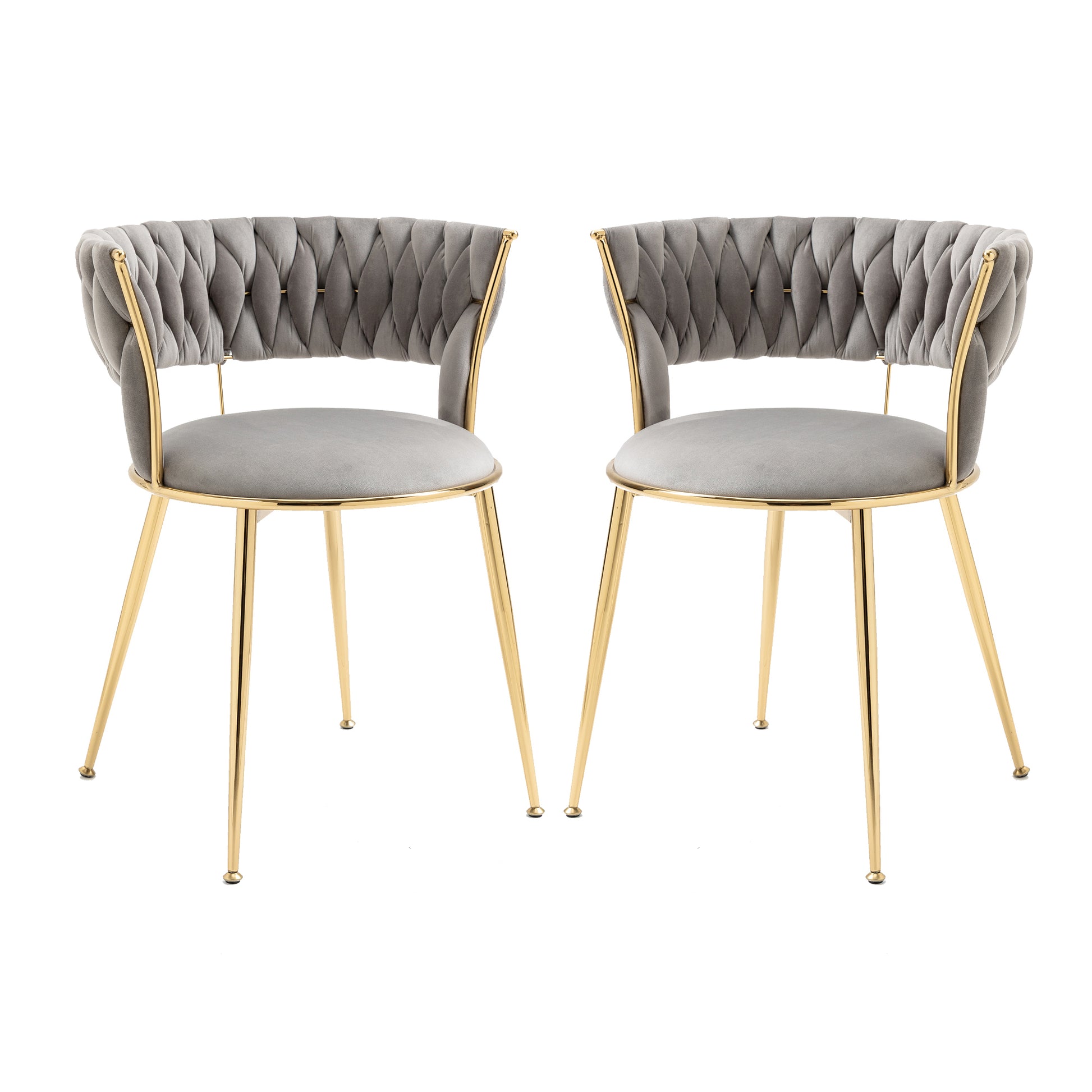 Coolmore Velvet Dining Chairs Set Of 2, Woven Upholstered Dining Chairs With Gold Metal Legs, Modern Accent Chairs For Living Room, Dining Room, Kitchen Grey Velvet Grey Foam Velvet
