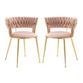 Coolmore Velvet Dining Chairs Set Of 2, Woven Upholstered Dining Chairs With Gold Metal Legs, Modern Accent Chairs For Living Room, Dining Room, Kitchen Pink Velvet Pink Foam Velvet