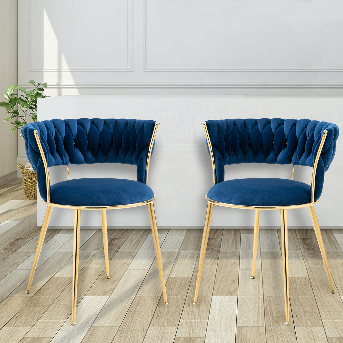 Coolmore Velvet Dining Chairs Set Of 2, Woven Upholstered Dining Chairs With Gold Metal Legs, Modern Accent Chairs For Living Room, Dining Room, Kitchen Navy Velvet Navy Foam Velvet