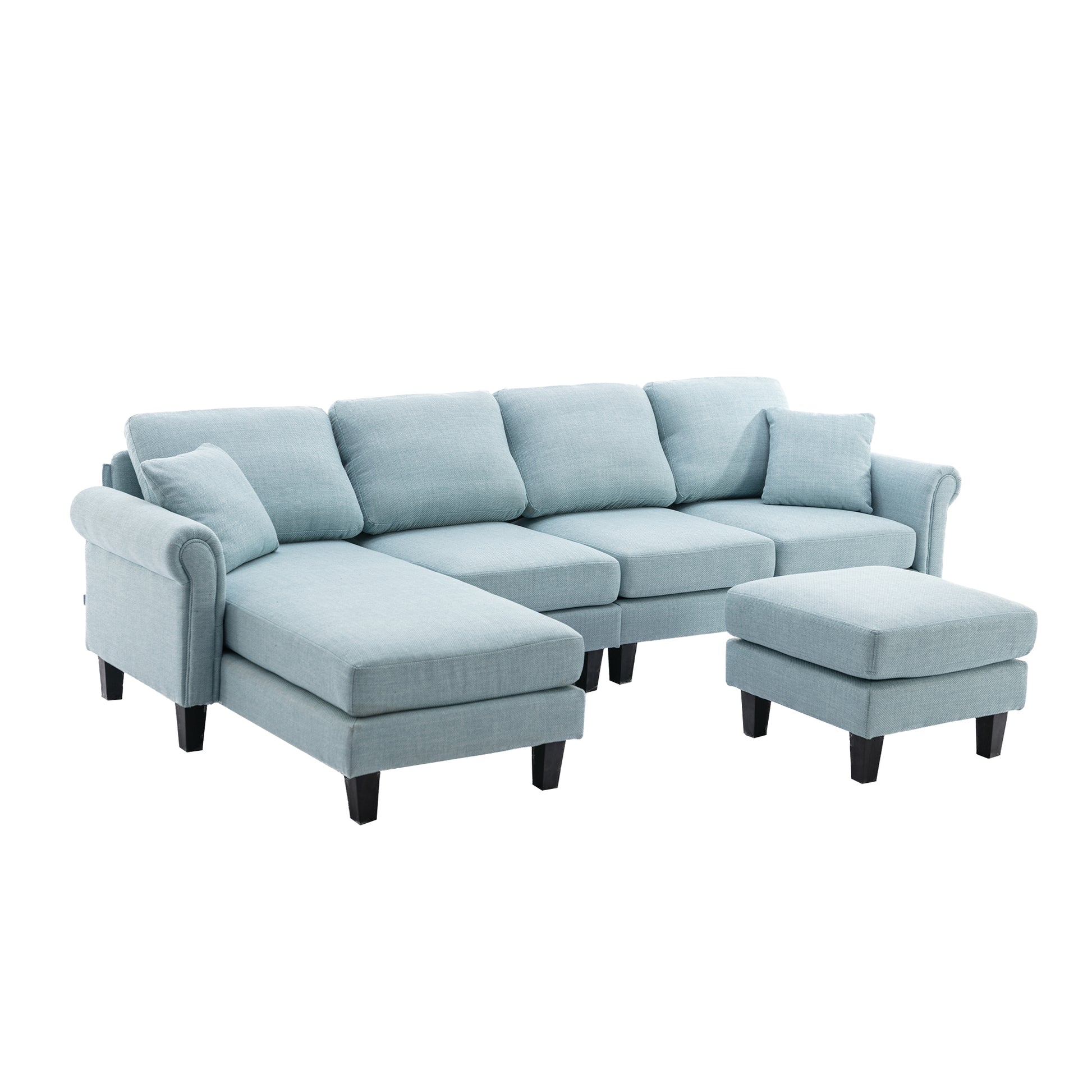 Coolmore Accent Sofa Living Room Sofa Sectional Sofa, U Shape Sectional Sofa With Ottoman, Reversible Sofa Couch For Living Room Light Blue Linen Light Blue Foam Linen 4 Seat