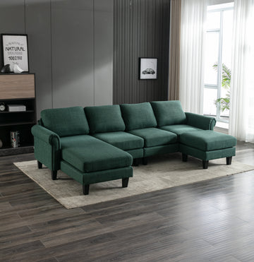 Coolmore Accent Sofa Living Room Sofa Sectional Sofa, U Shape Sectional Sofa With Ottoman, Reversible Sofa Couch For Living Room Emerald Linen Emerald Foam Linen 4 Seat