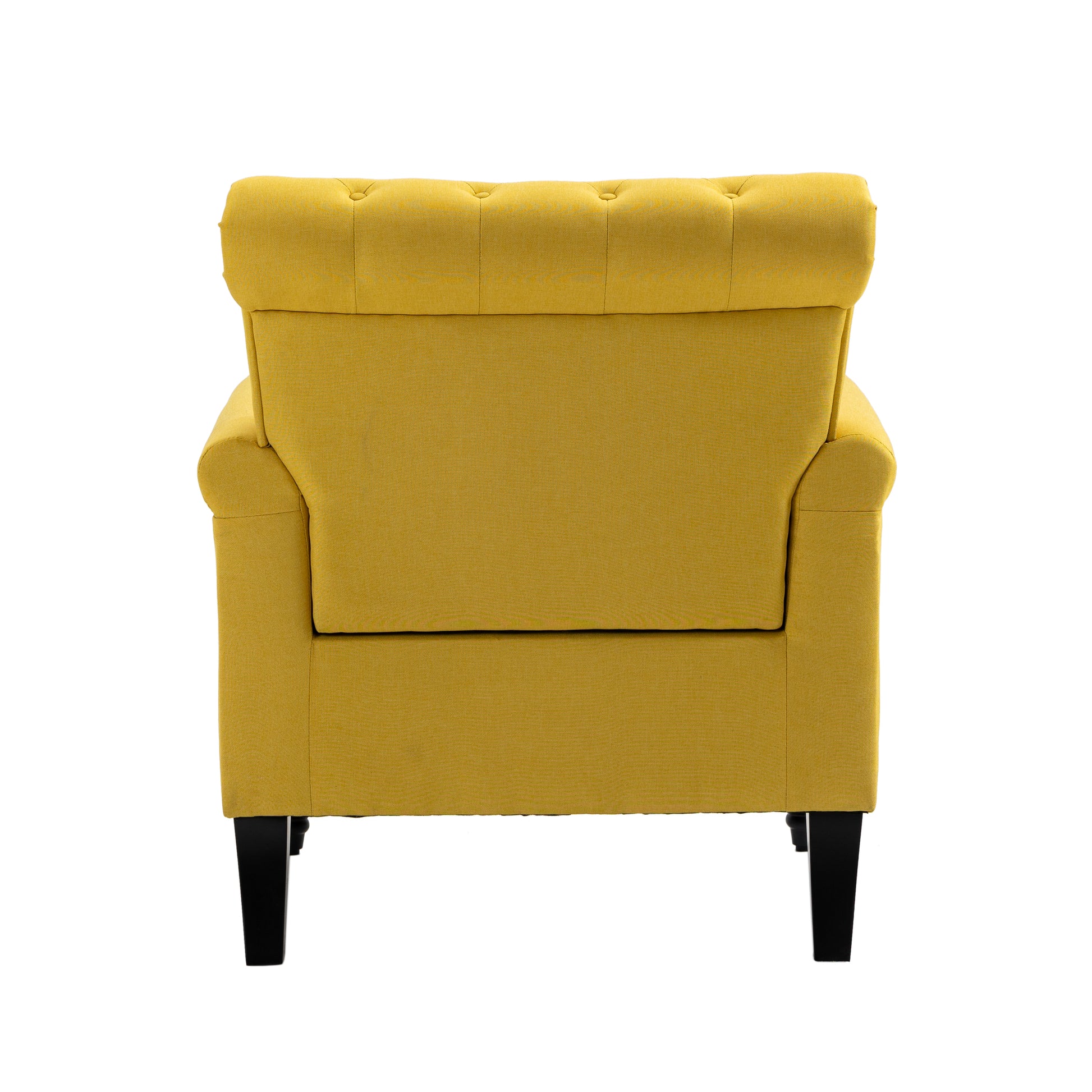 Mid Century Modern Accent Chair, Linen Armchair W Tufted Back Wood Legs, Upholstered Lounge Arm Chair Single Sofa For Living Room Bedroom, Yellow Yellow Foam Linen