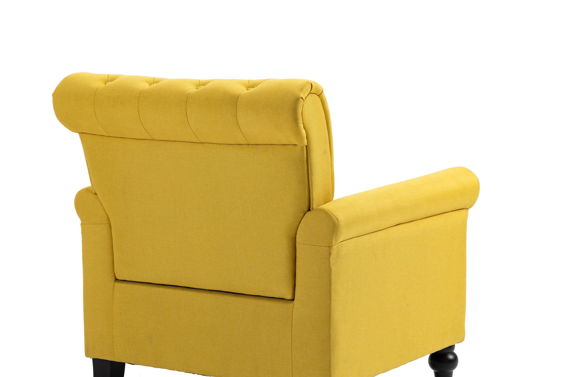 Mid Century Modern Accent Chair, Linen Armchair W Tufted Back Wood Legs, Upholstered Lounge Arm Chair Single Sofa For Living Room Bedroom, Yellow Yellow Foam Linen