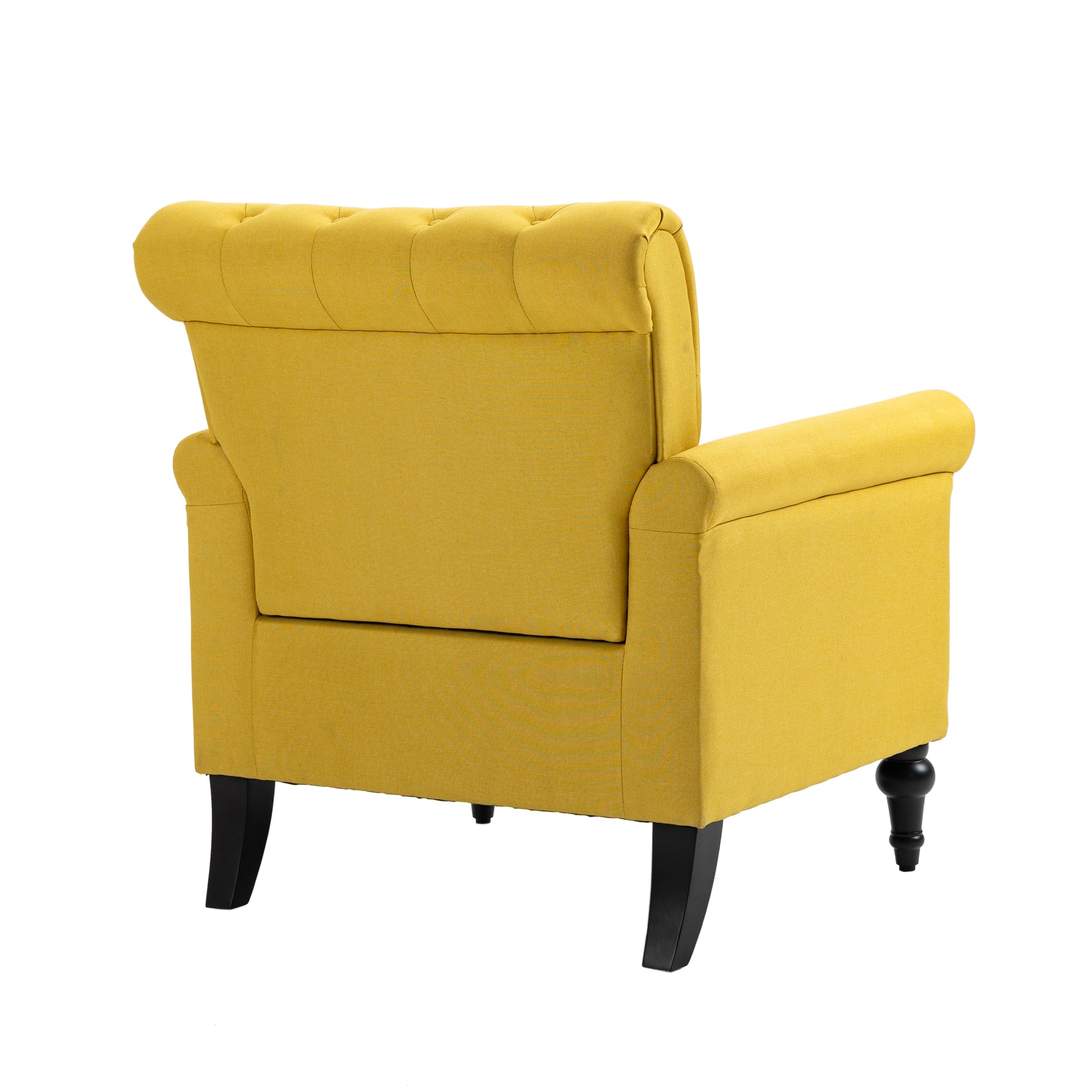 Mid Century Modern Accent Chair, Linen Armchair W Tufted Back Wood Legs, Upholstered Lounge Arm Chair Single Sofa For Living Room Bedroom, Yellow Yellow Foam Linen