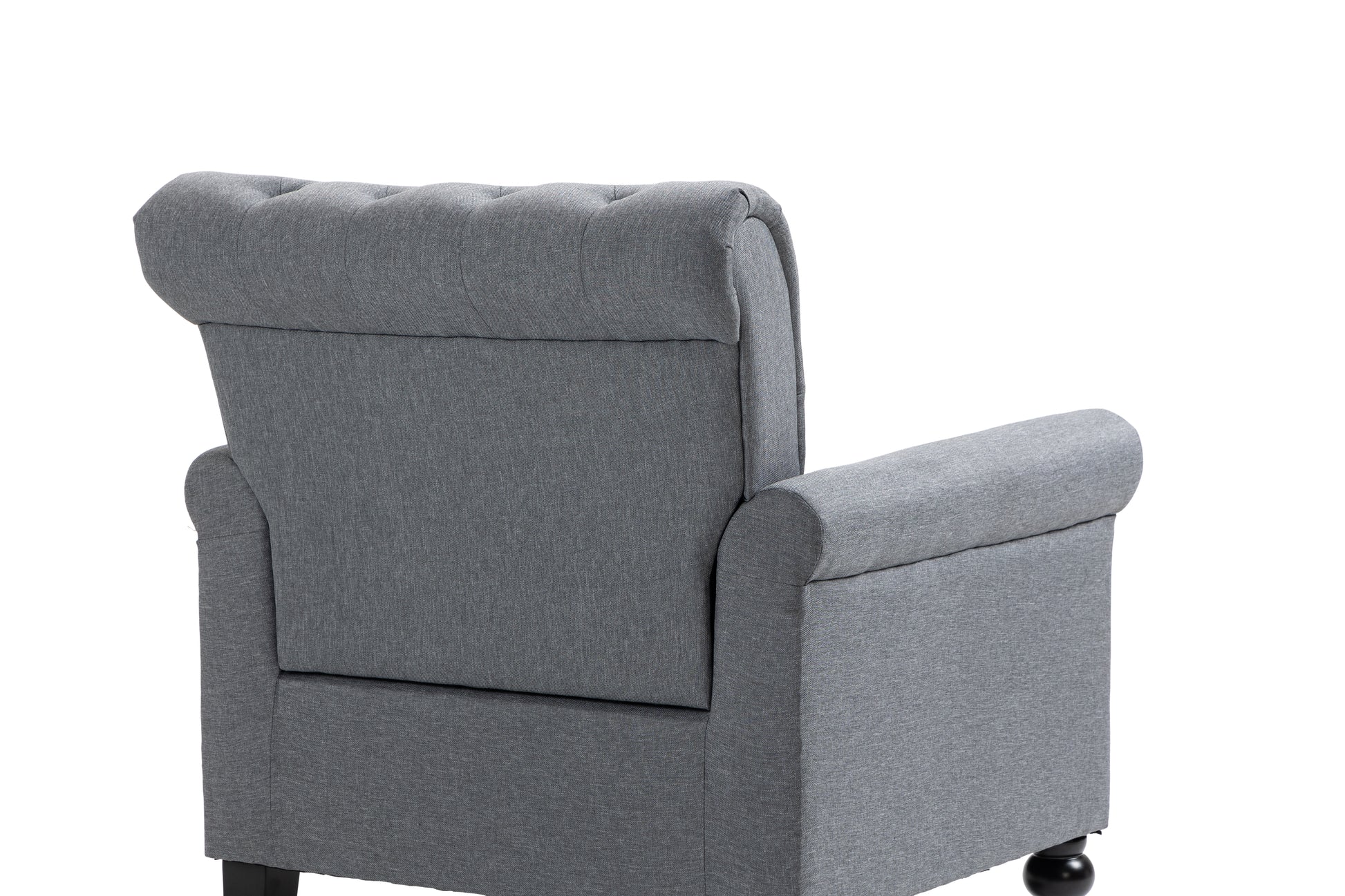 Mid Century Modern Accent Chair, Linen Armchair W Tufted Back Wood Legs, Upholstered Lounge Arm Chair Single Sofa For Living Room Bedroom, Gray Gray Foam Linen