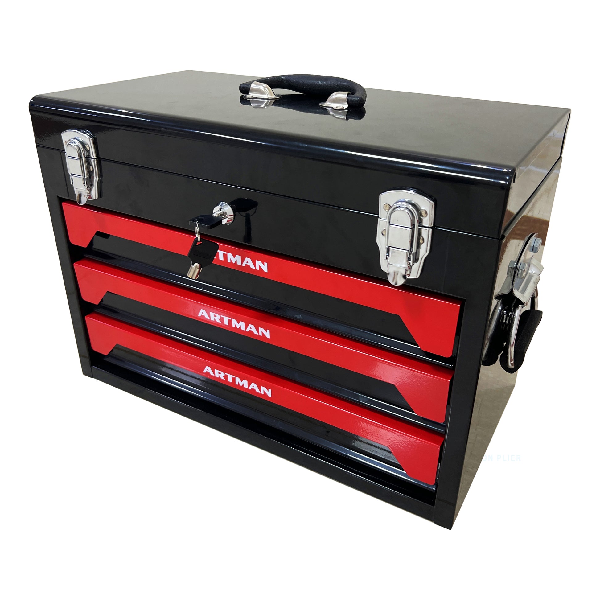 3 Drawers Tool Box With Tool Set Black Steel