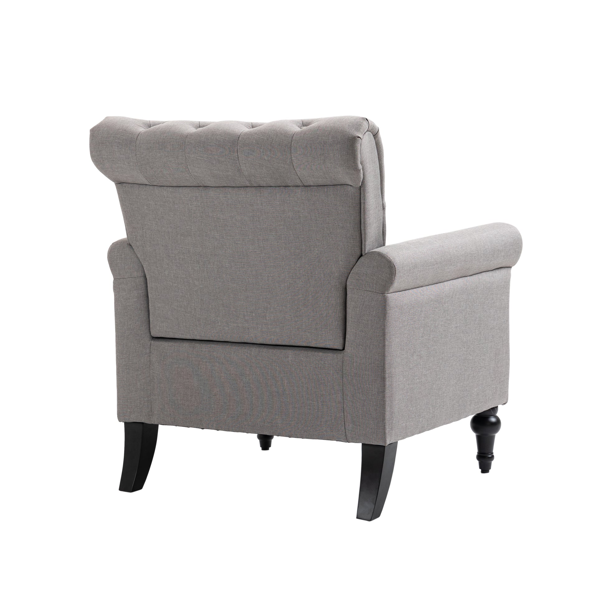 Mid Century Modern Accent Chair, Linen Armchair W Tufted Back Wood Legs, Upholstered Lounge Arm Chair Single Sofa For Living Room Bedroom, Light Grey Light Gray Foam Linen